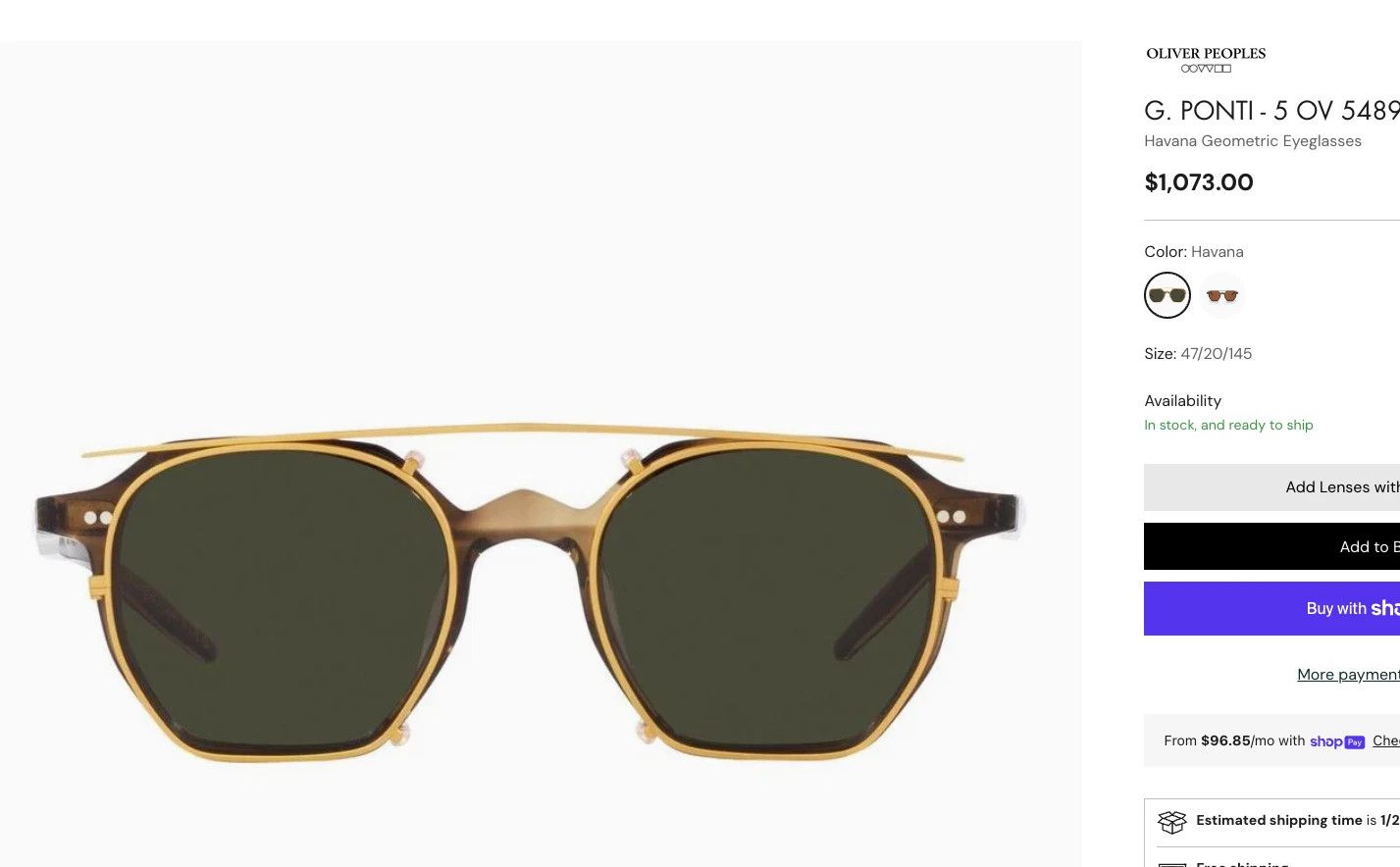 Oliver Peoples Gio. PONTI - 5 Geometric Eyeglasses 47mm+ Clip-on Size ONE SIZE - 9 Thumbnail