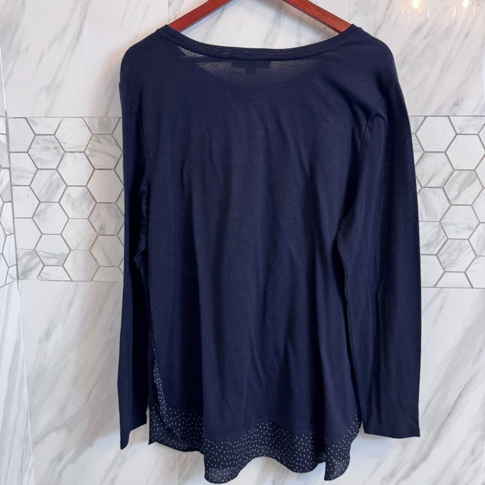 Loft Loft Navy White Polka Dot Mixed Media Sweater Top 16/18 Size XXL / US 16-18 / IT 52-54 - 15 Thumbnail