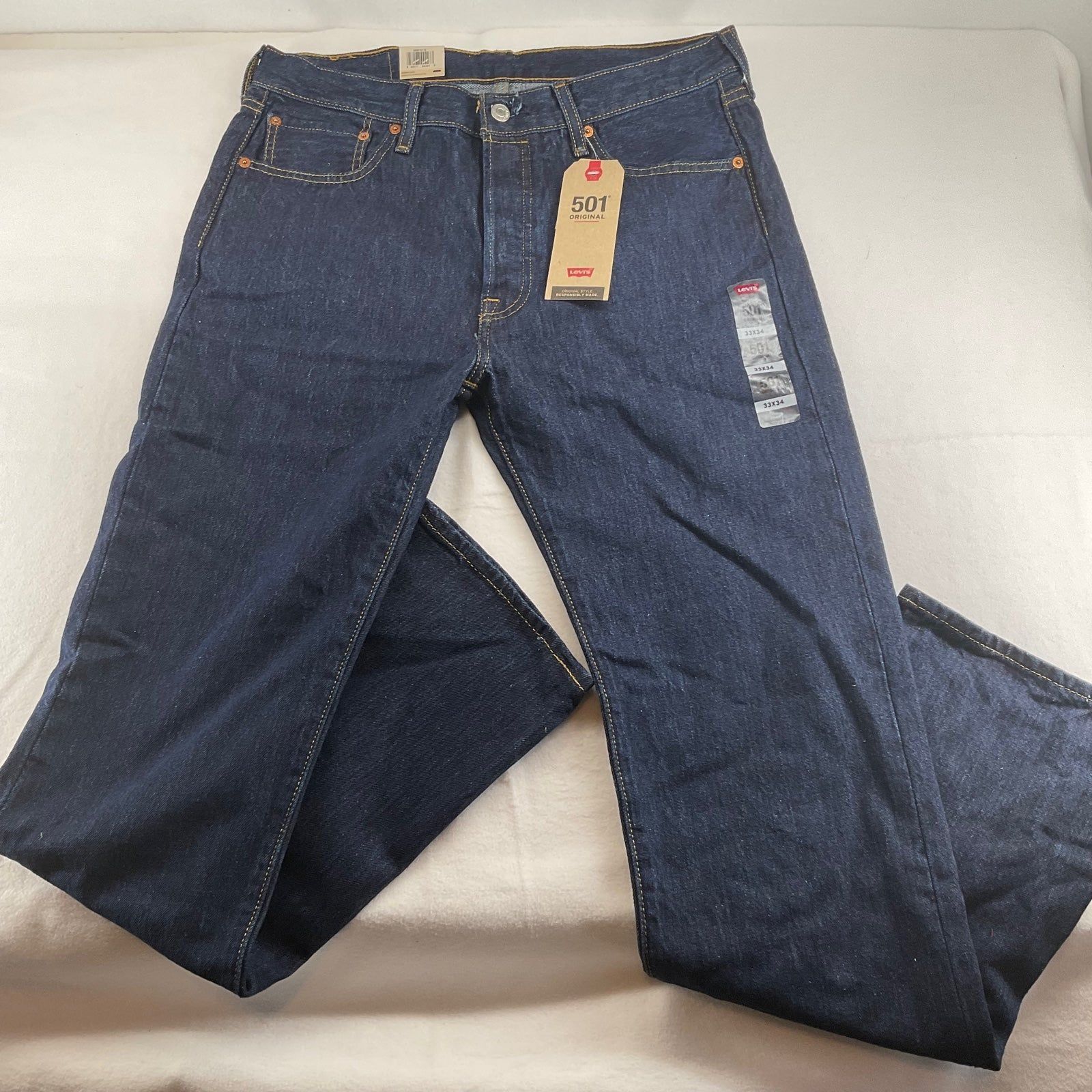 Levi's NWT LEVI'S 501 Jeans Men's 33W 34L Button Fly Dark Blue PAKI Size US 33 - 1 Thumbnail