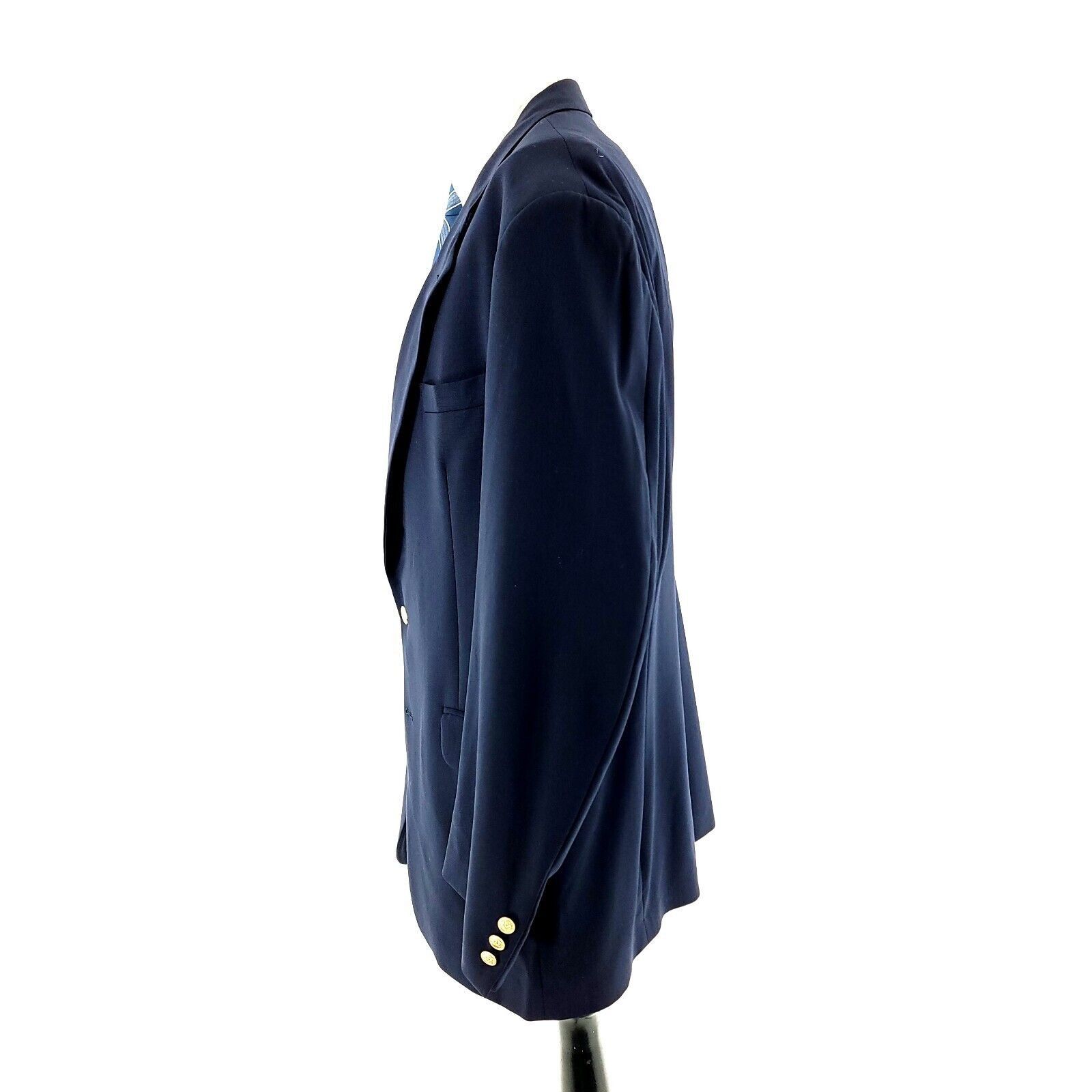 Stafford DAMAGED Stafford Worsted Wool 2 Gold Button Blazer 44L Blue Size 44L - 5 Thumbnail