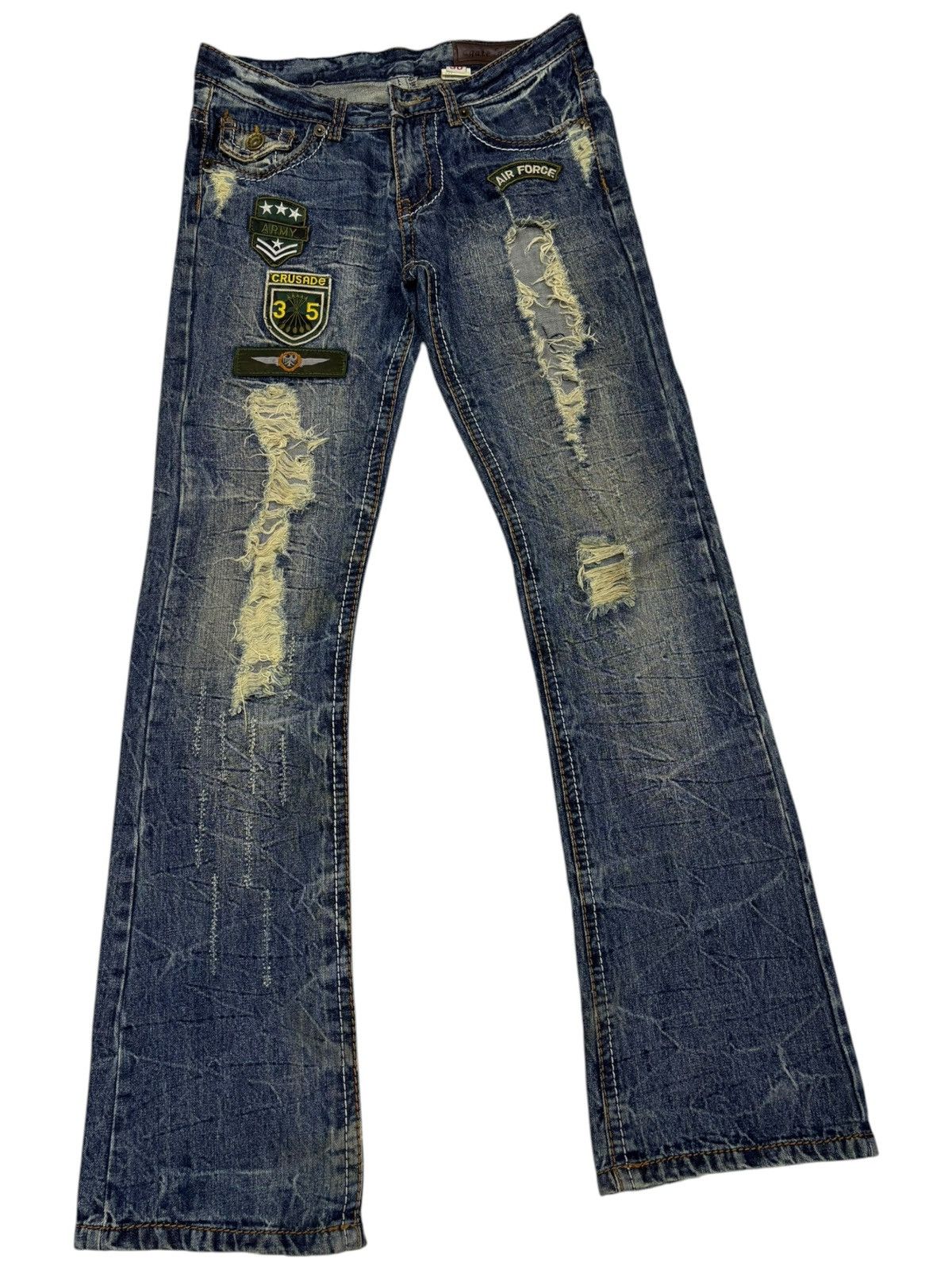 Kapital FLARE JEANS AGATE LABEL PATCHES PUNK DISTRESSED DENIM Size US 30 / EU 46 - 3 Thumbnail