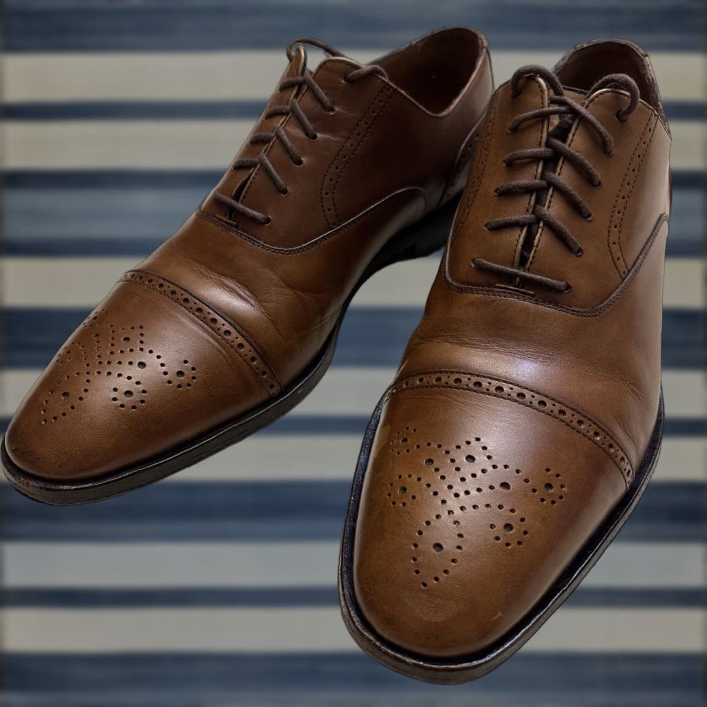 Vintage Mariano Lace Up Oxford Dress Shoes Tan Leather Cap Toe Size 10D Mens in Beige