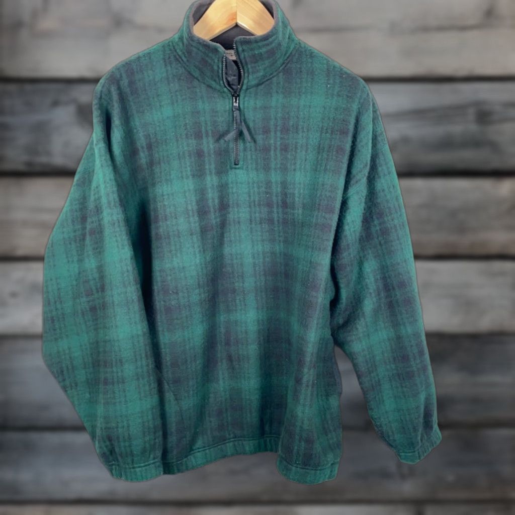 Bugle Boy VINTAGE Bugle Boy 1/4 Zip Fleece Jacket Plaid Green Adult Large Oversized Unlined 90s Grunge Casual Mens Size US L / EU 52-54 / 3 - 1 Thumbnail