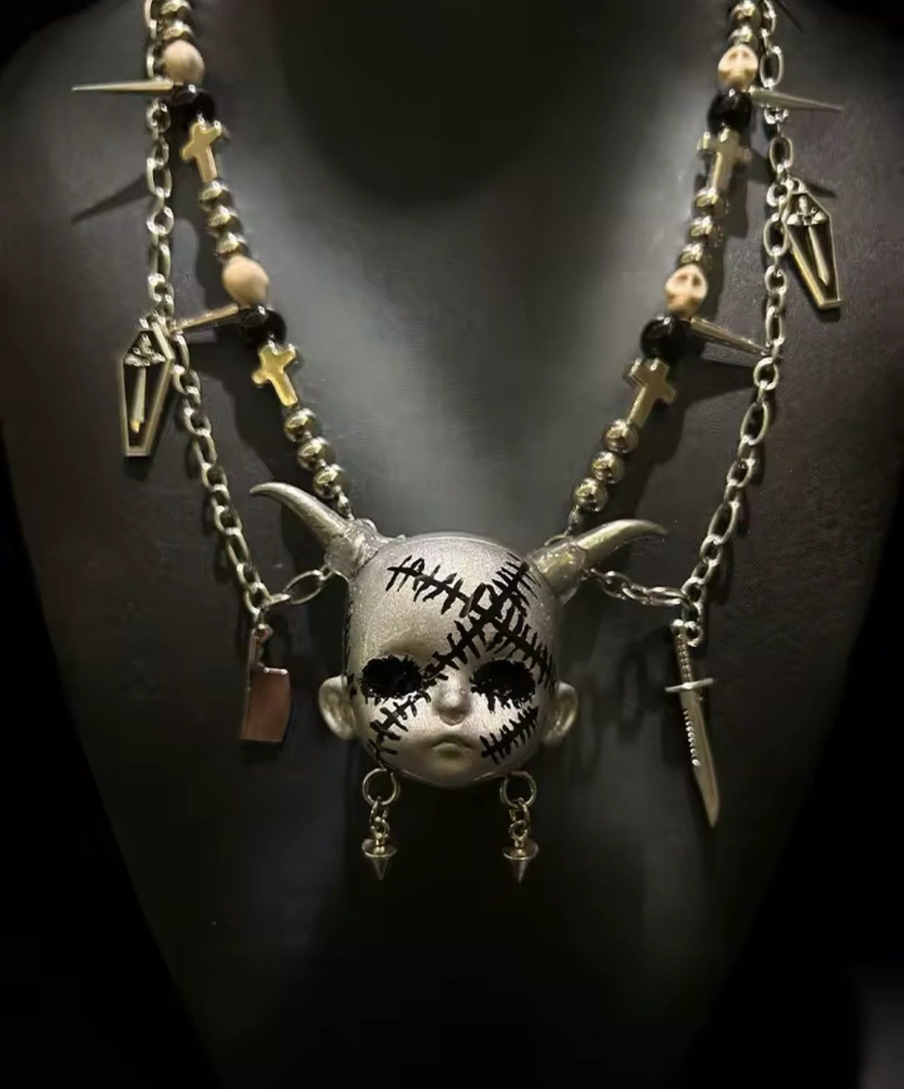 Other Gothic Punk Style Horned Doll Chain Necklace Size ONE SIZE - 2 Thumbnail