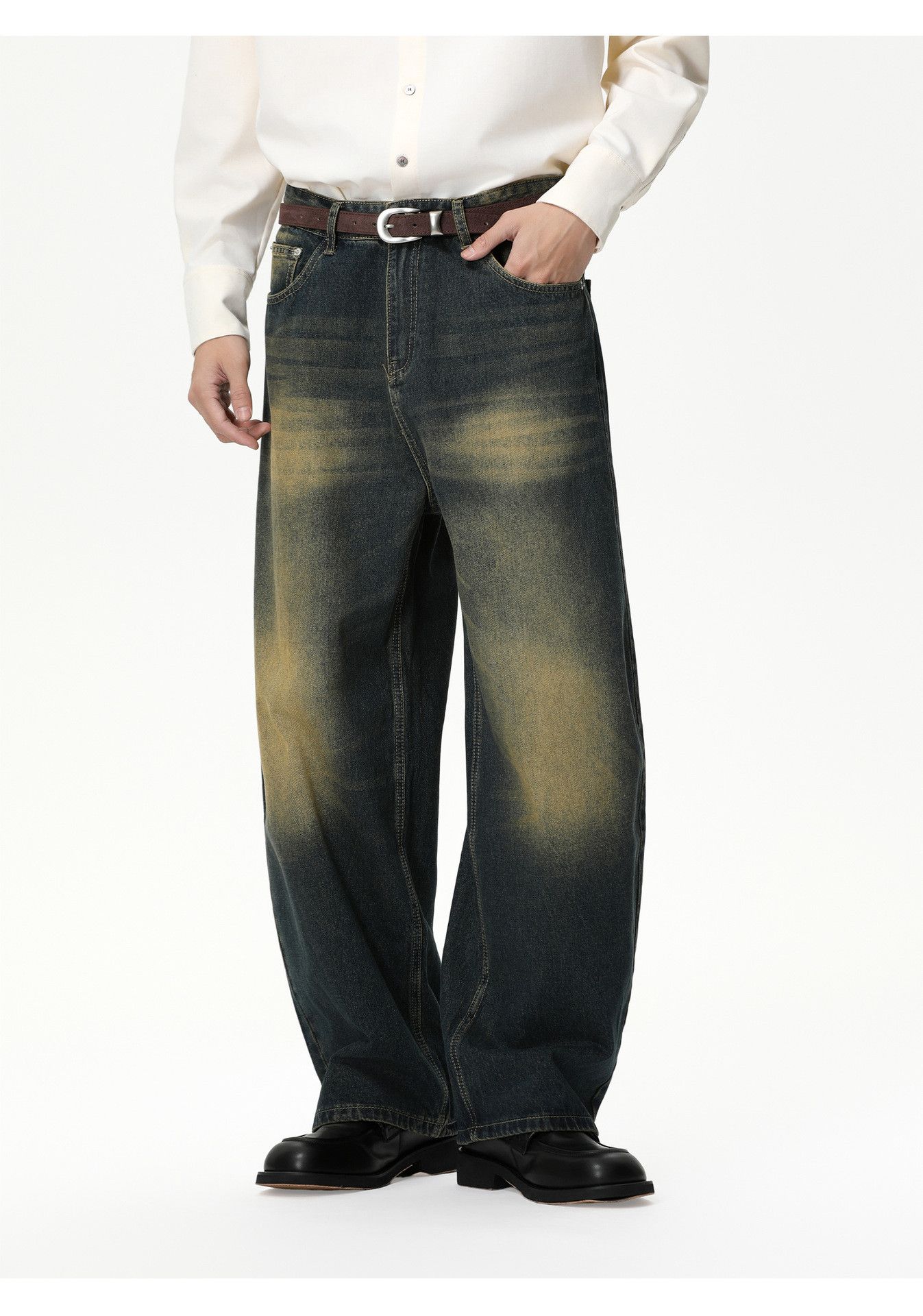 Vintage Japanese retro washed distressed wide-leg curved jeans Size US 32 / EU 48 - 1 Thumbnail