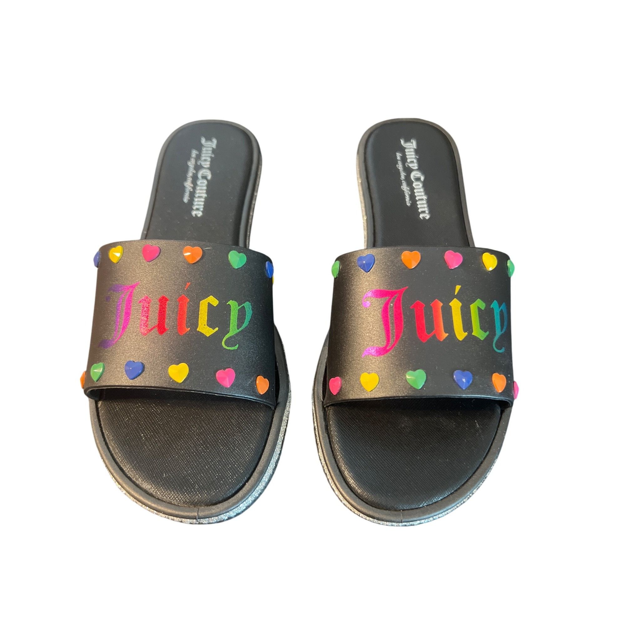Juicy Couture Juicy Couture Black Slides Rainbow Heart Logo Silver Glitter Size US 7.5 / IT 37.5 - 1 Thumbnail
