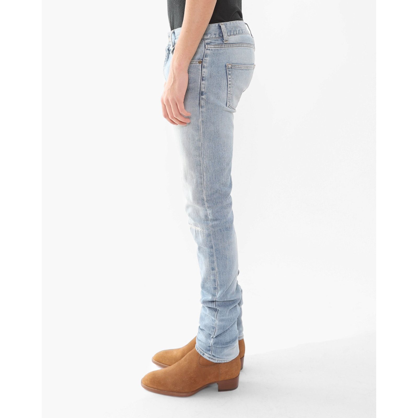 Saint Laurent Paris FW16 Patched Knee Skinny Jeans in Light Washed Denim Size US 31 - 5 Thumbnail