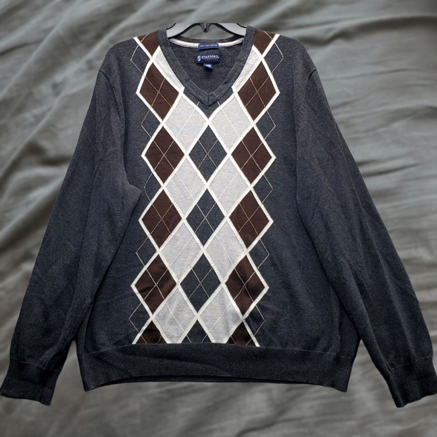 Stafford Stafford Mens XL Multicolor Argyle Diamond Pima Cotton V Neck Sweater Size US XL / EU 56 / 4 - 1 Thumbnail
