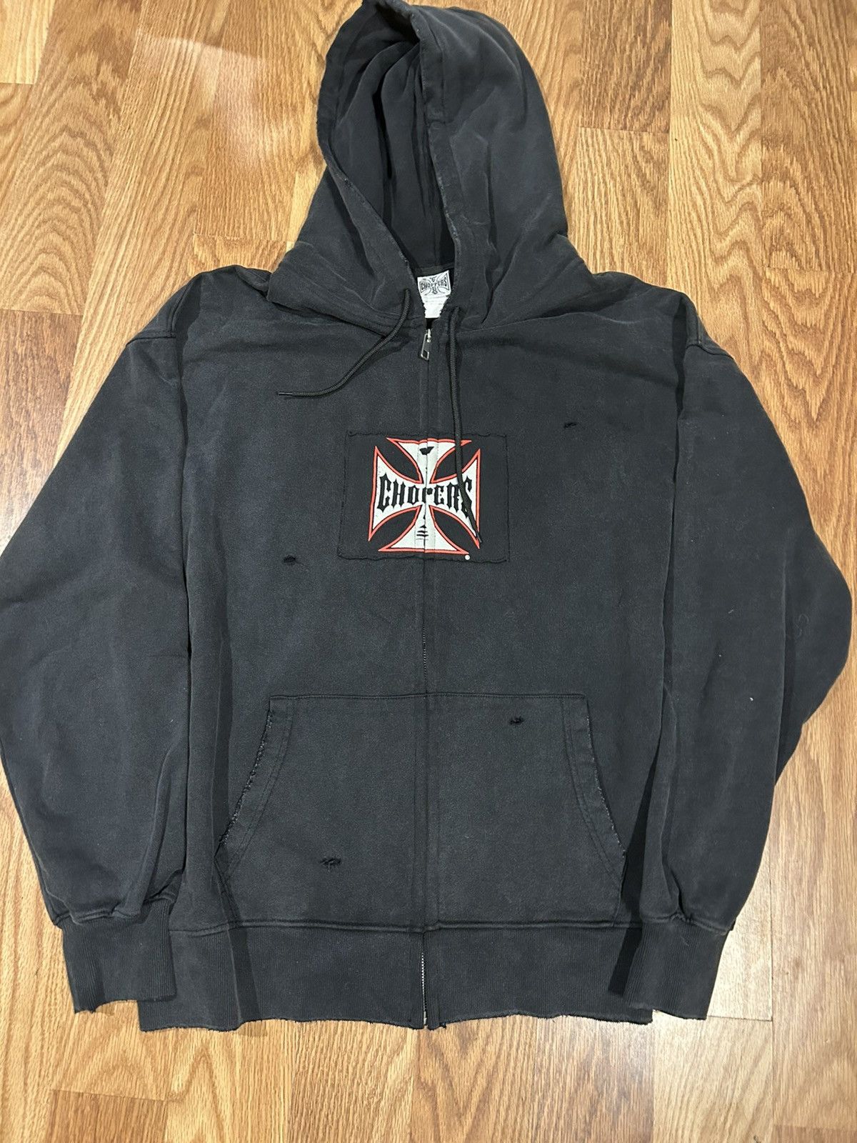 West Coast Choppers Black Faded Zip Up Crosses Hoodie XL