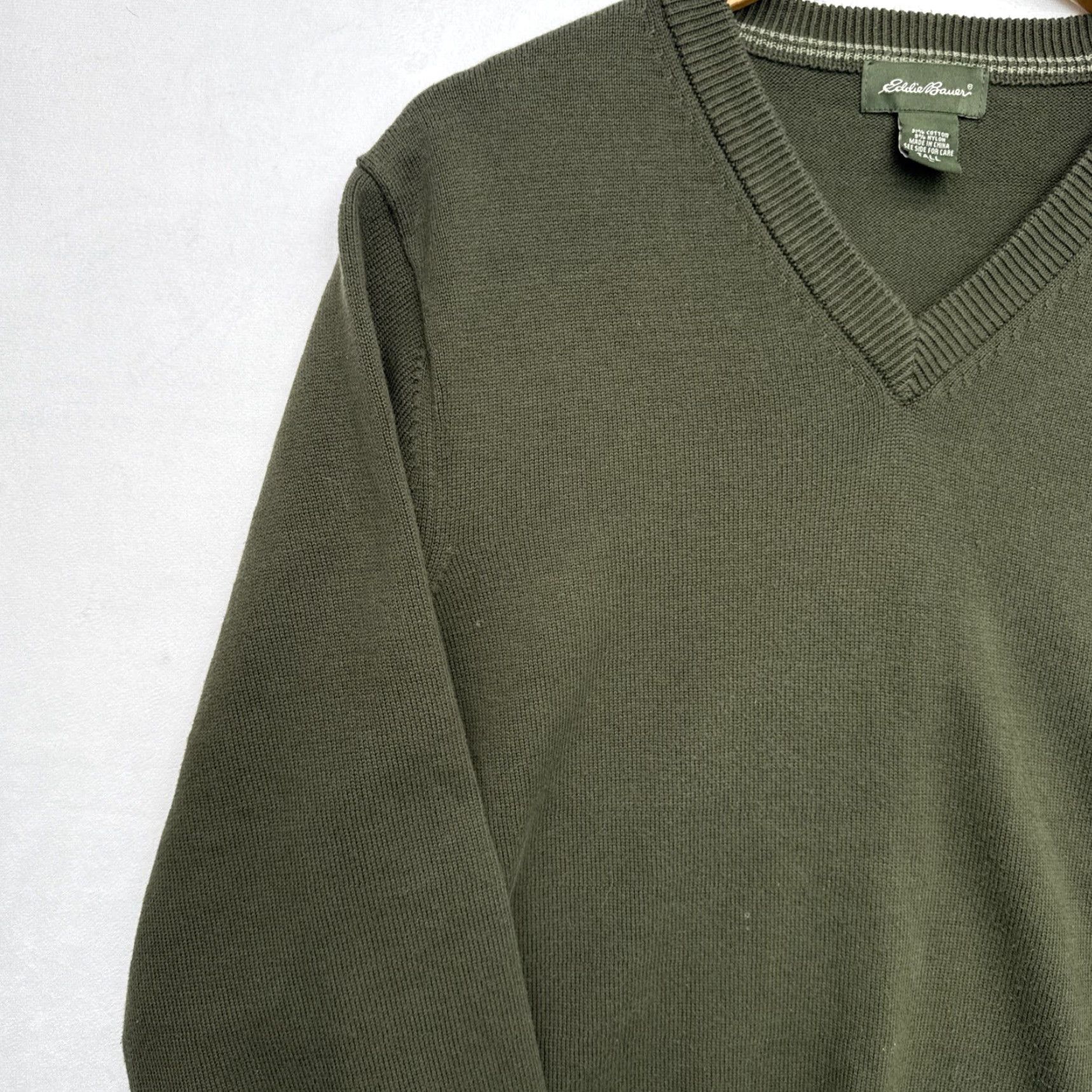 Eddie Bauer Eddie Bauer Mens LT Large Tall V Neck Cotton Nylon Stretch Sweater Olive Green Size US L / EU 52-54 / 3 - 5 Thumbnail
