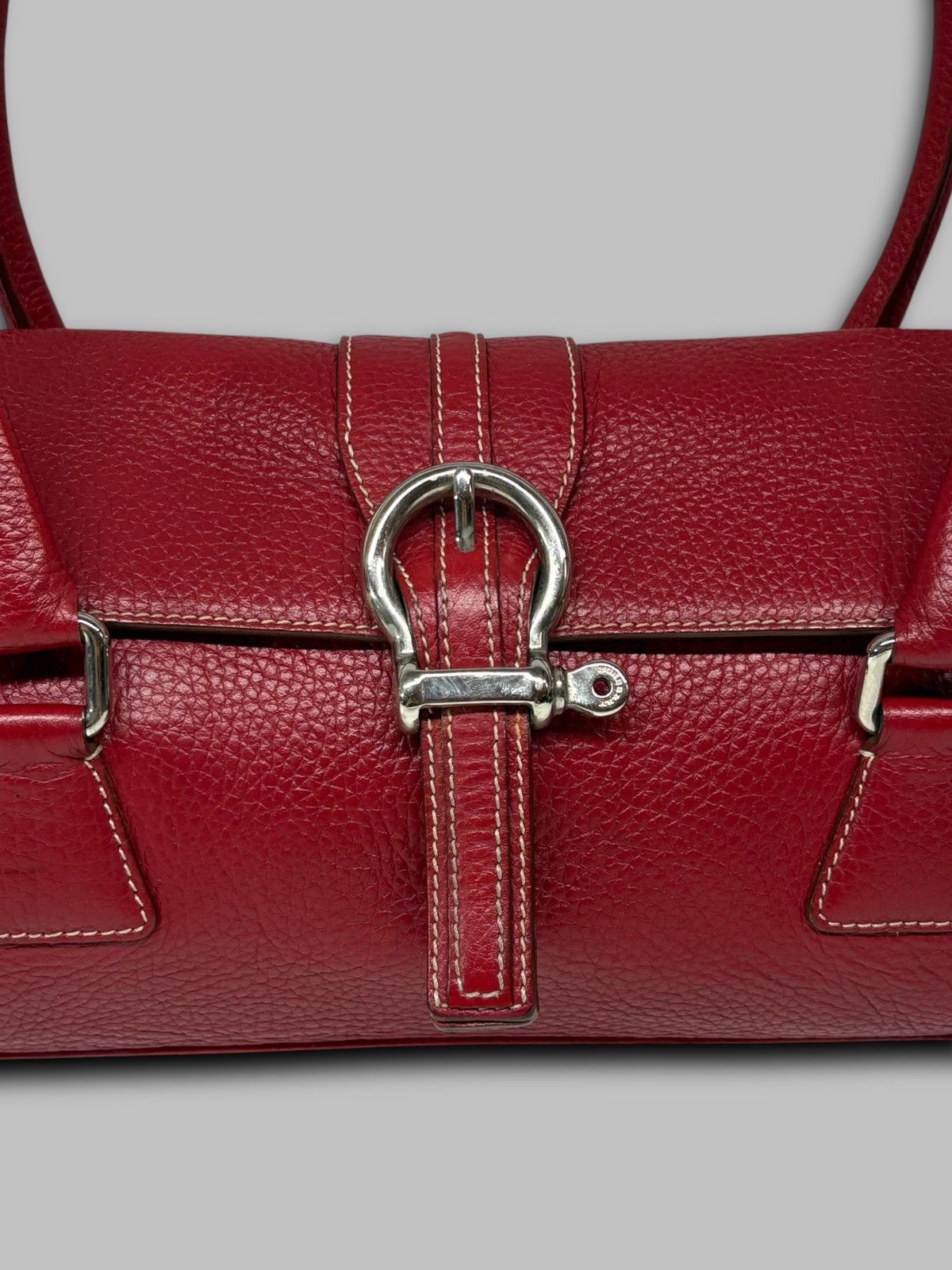Burberry Burberry London Hot Red Leather Shoulder Bag Nova Check Size ONE SIZE - 3 Thumbnail