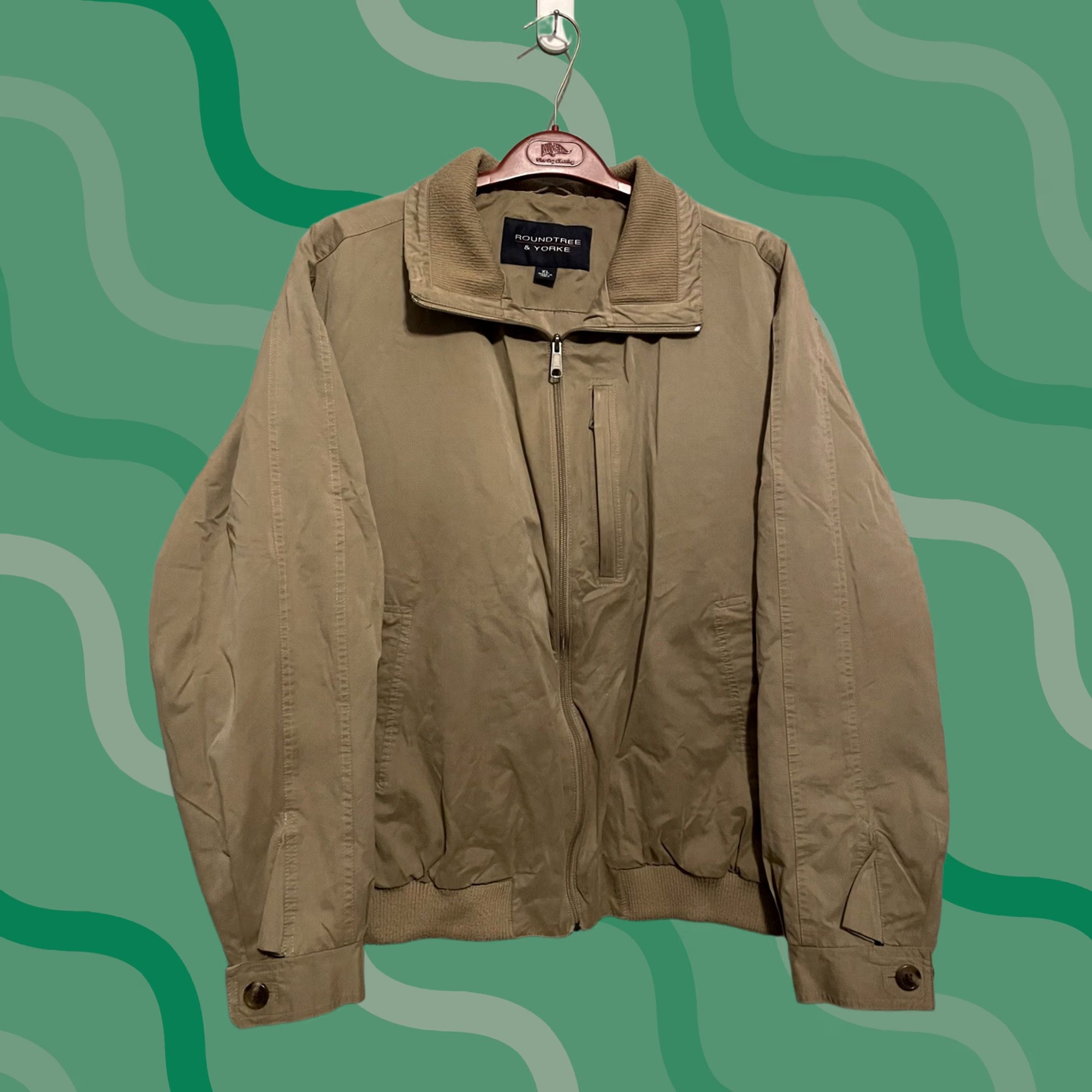 Roundtree & Yorke Roundtree & Yorke Outdoors Mens XL Beige Khaki Tan Zip-up Bomber Jacket B322 Size US XL / EU 56 / 4 - 1 Thumbnail