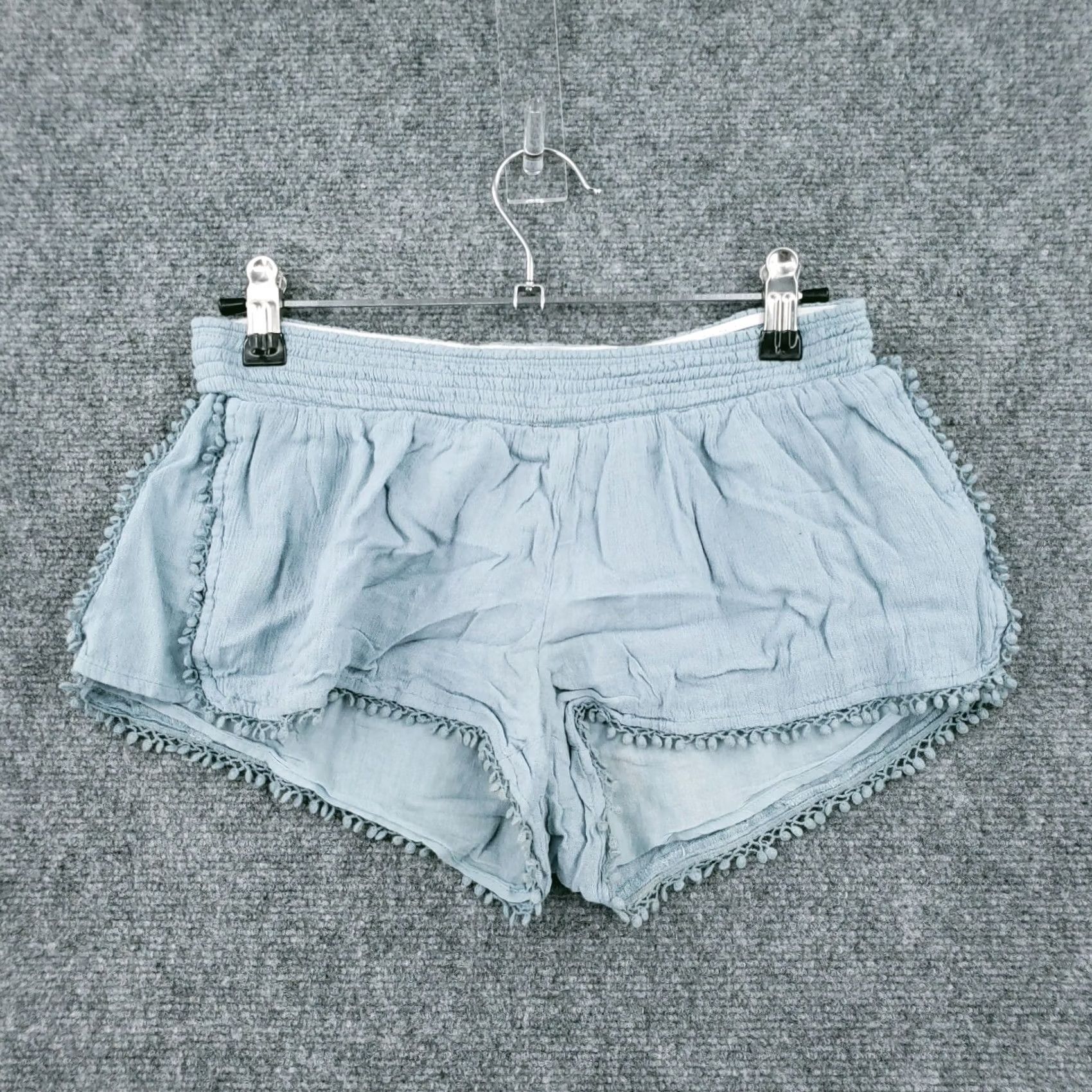 O'Neill O'Neill Shorts Womens M Medium Blue Hot Pants Mid-Rise 2" Pom Pom Trim Pull On Size 32" / US 10 / IT 46 - 2 Thumbnail