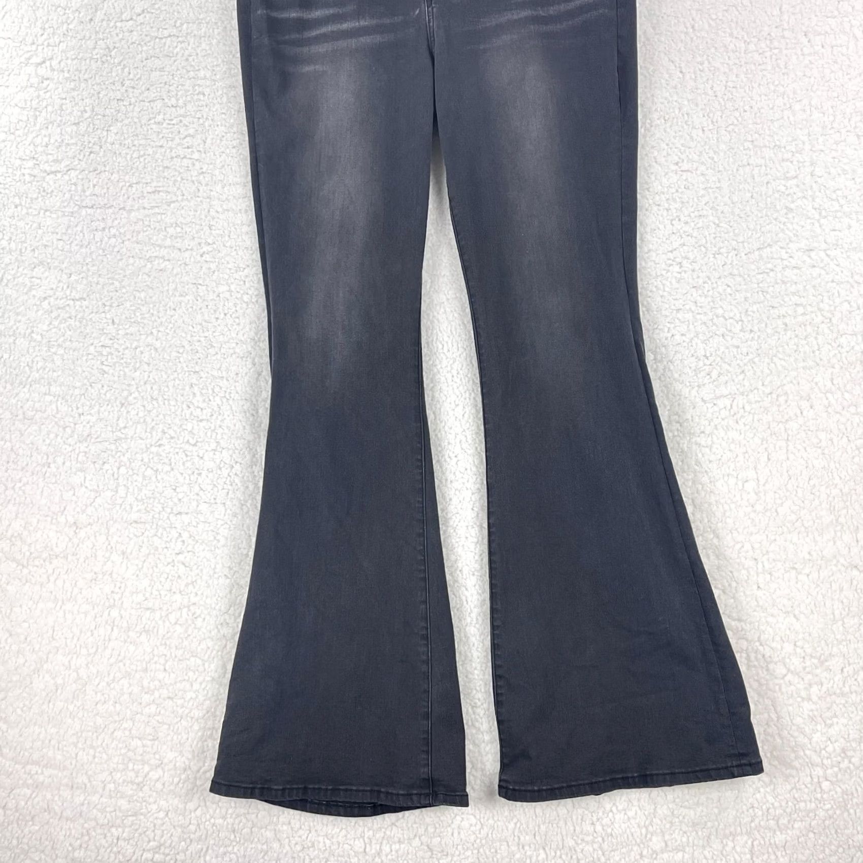 Vintage PTCL Black Denim Flare Jeans Womens 32 High Rise Stretch Casual Wide-Leg Regular Size 24" / US 00 / IT 34 - 3 Thumbnail