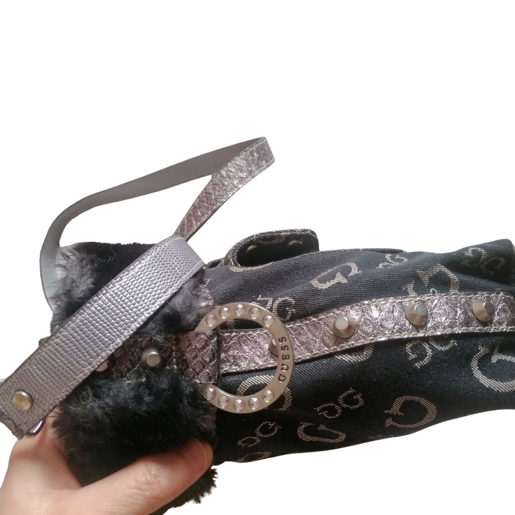 Guess Denim bag with faux fur and snakeskin pattern Size ONE SIZE - 13 Thumbnail