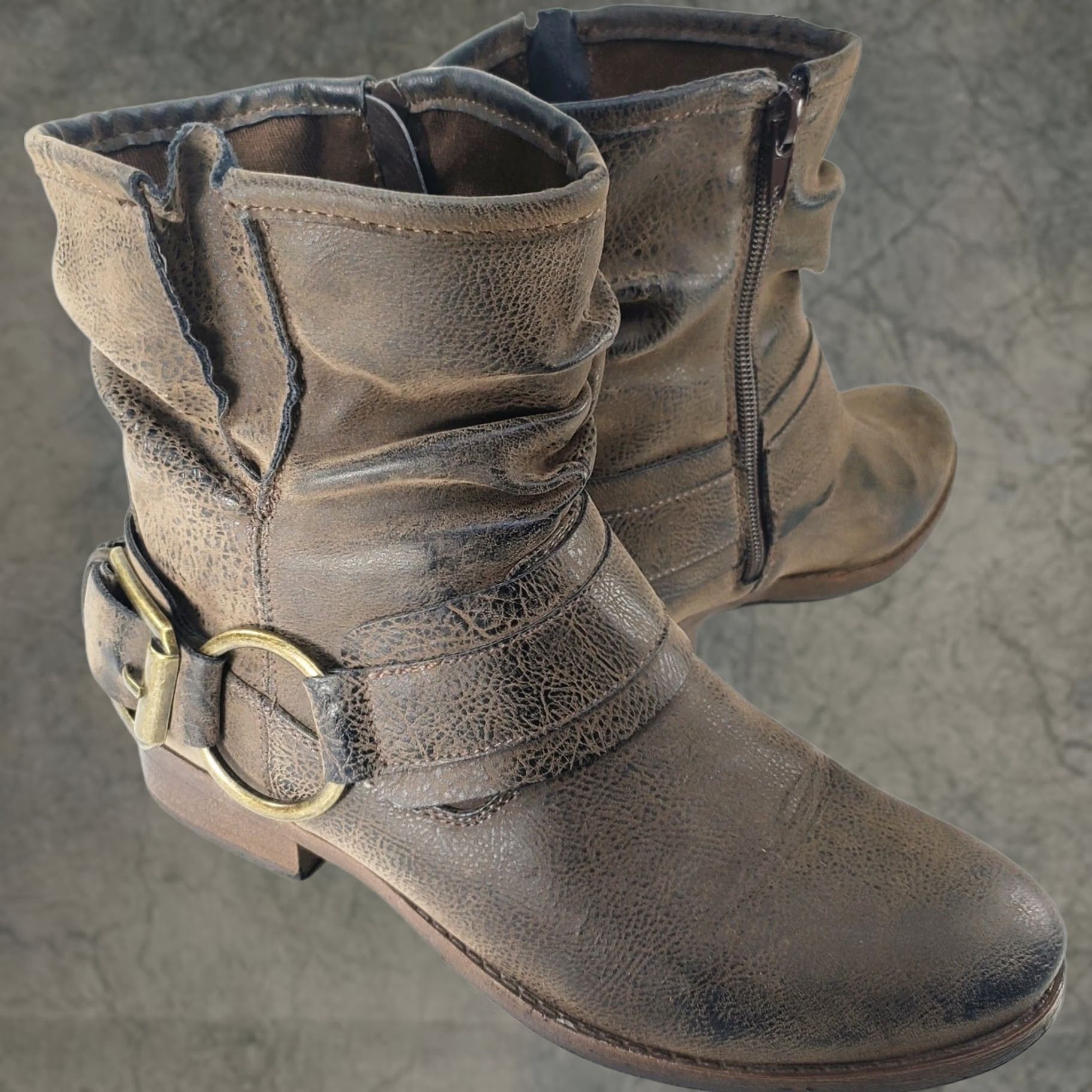 Vintage Crown Vintage Beauty Harness Slouch Boots - Womens Size 7.5M Brown - Distressed Bootie - Strap and - Size US 8 / IT 38 - 1 Thumbnail