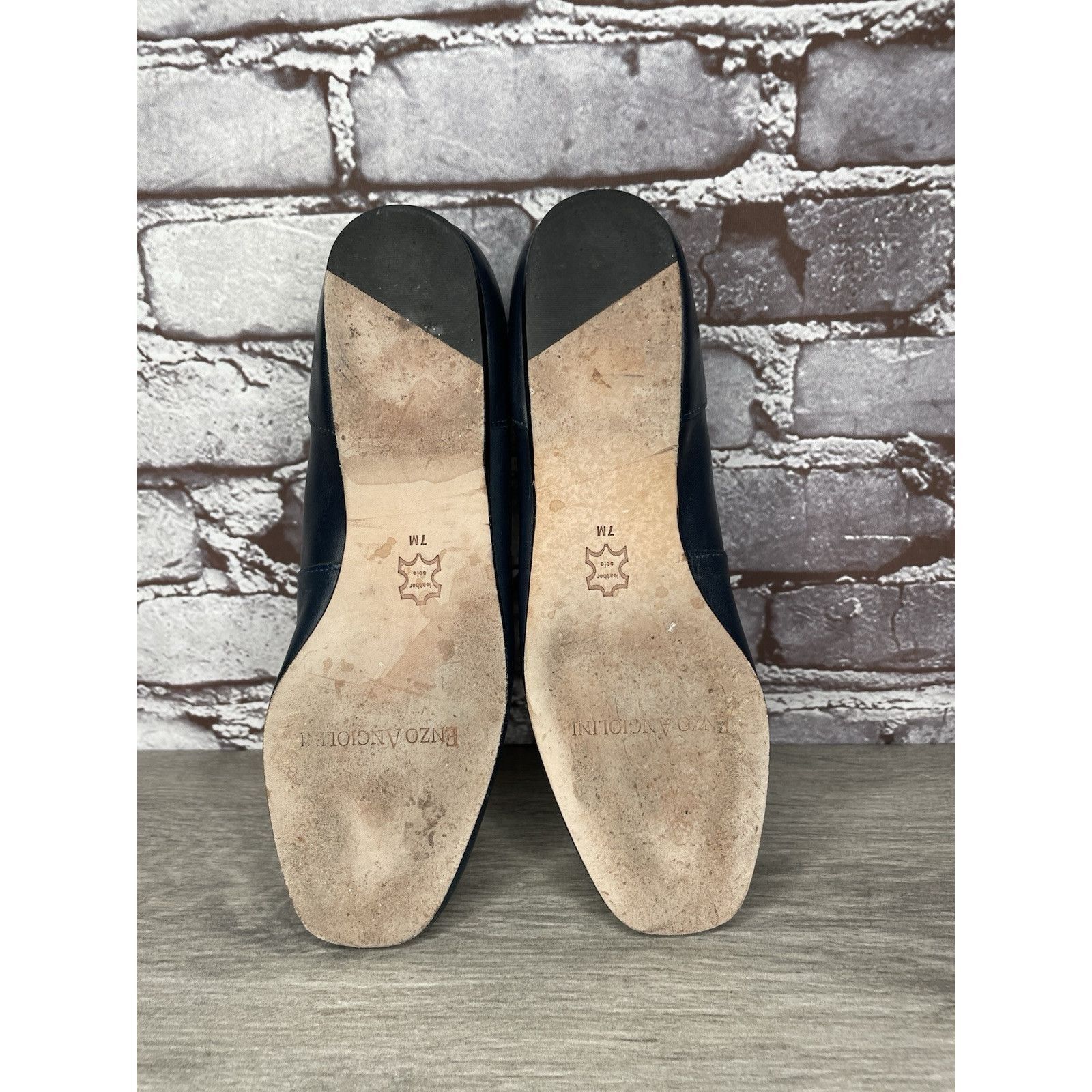 Enzo Bonafe Enzo Angiolini Liberty Navy Blue Leather Square Toe Loafers Size US 7 / IT 37 - 18 Thumbnail