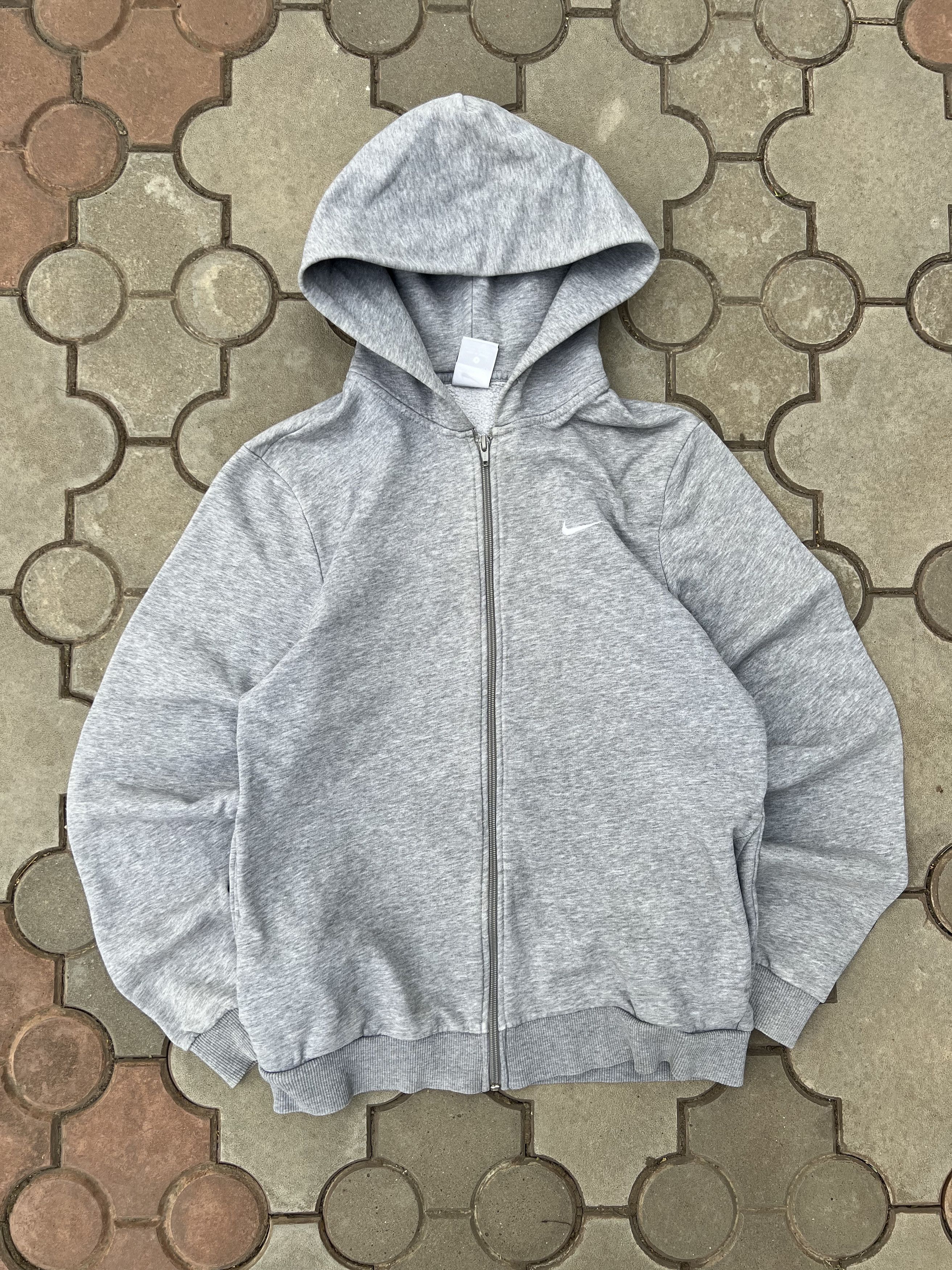 Vintage Nike Mini Swoosh Grey Zip Hoodie Y2K USA