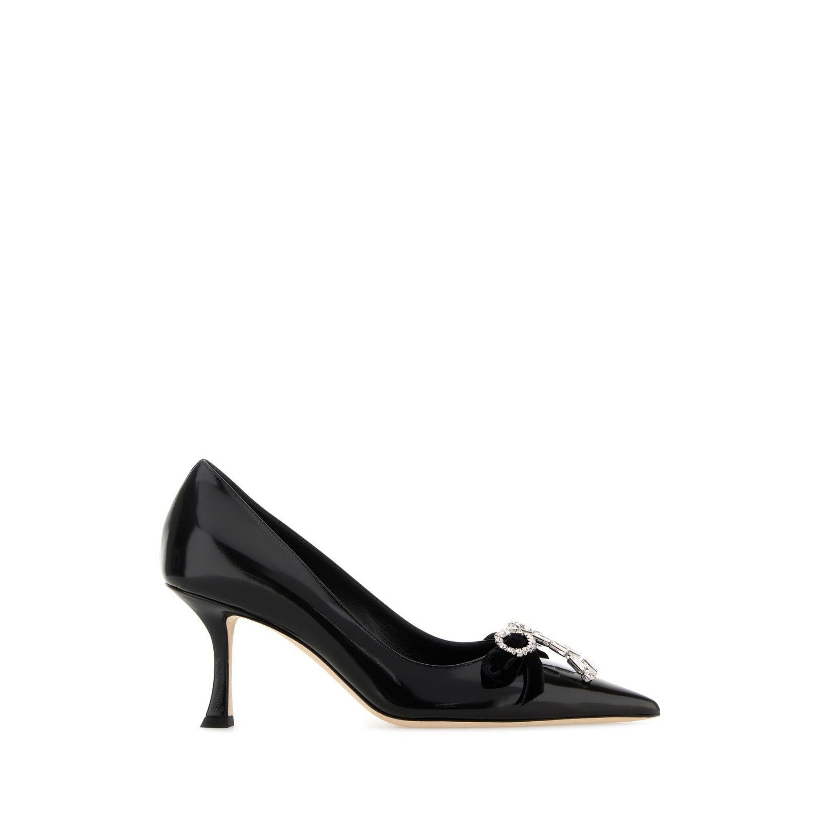 JIMMY CHOO Auria 70 Rhinestone Jewel Black Patent Leather 70