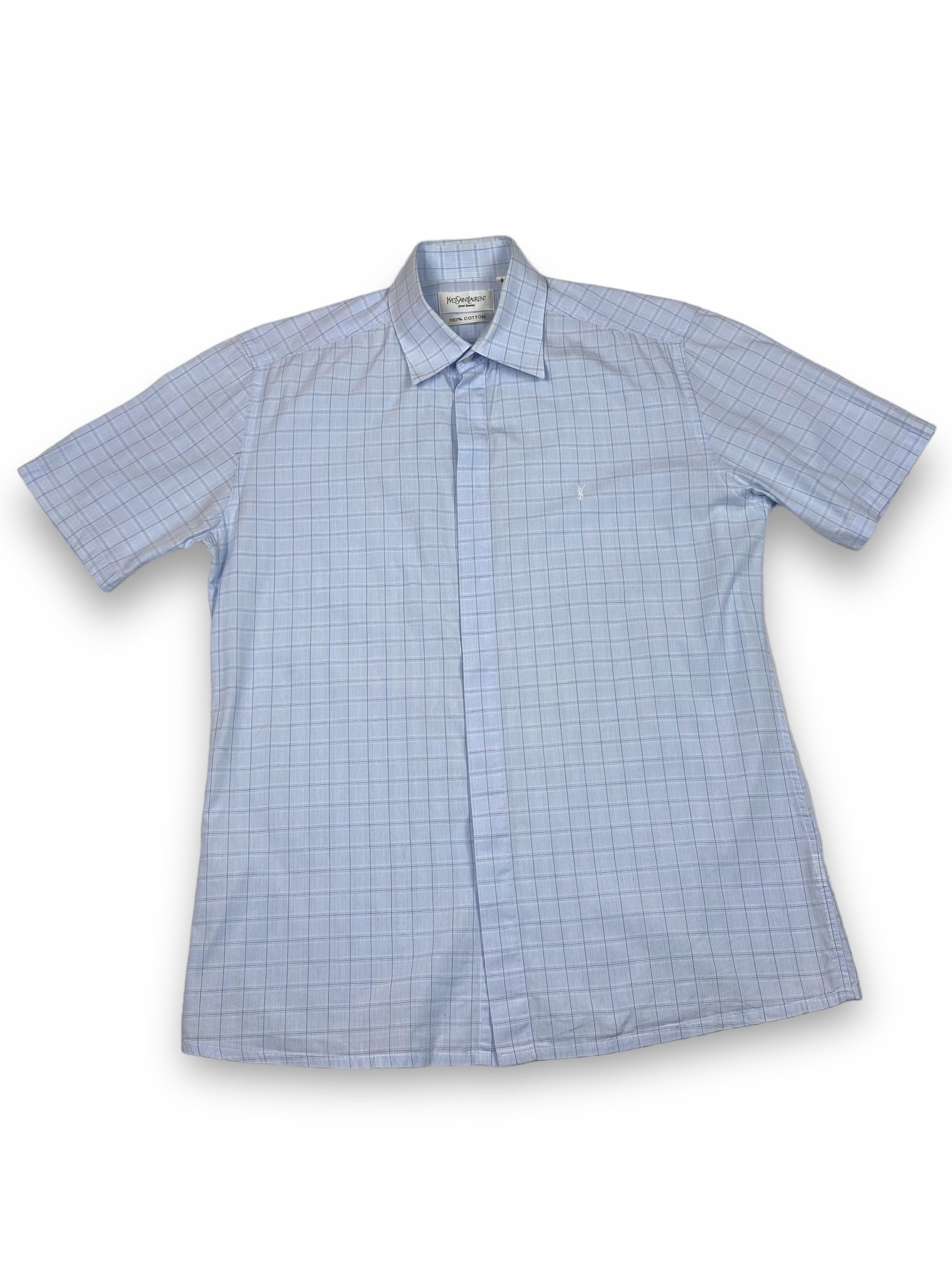 Vintage Vintage YVES SAINT LAUREN Checked Pastel Blue Button Up M788 Size US M / EU 48-50 / 2 - 1 Thumbnail