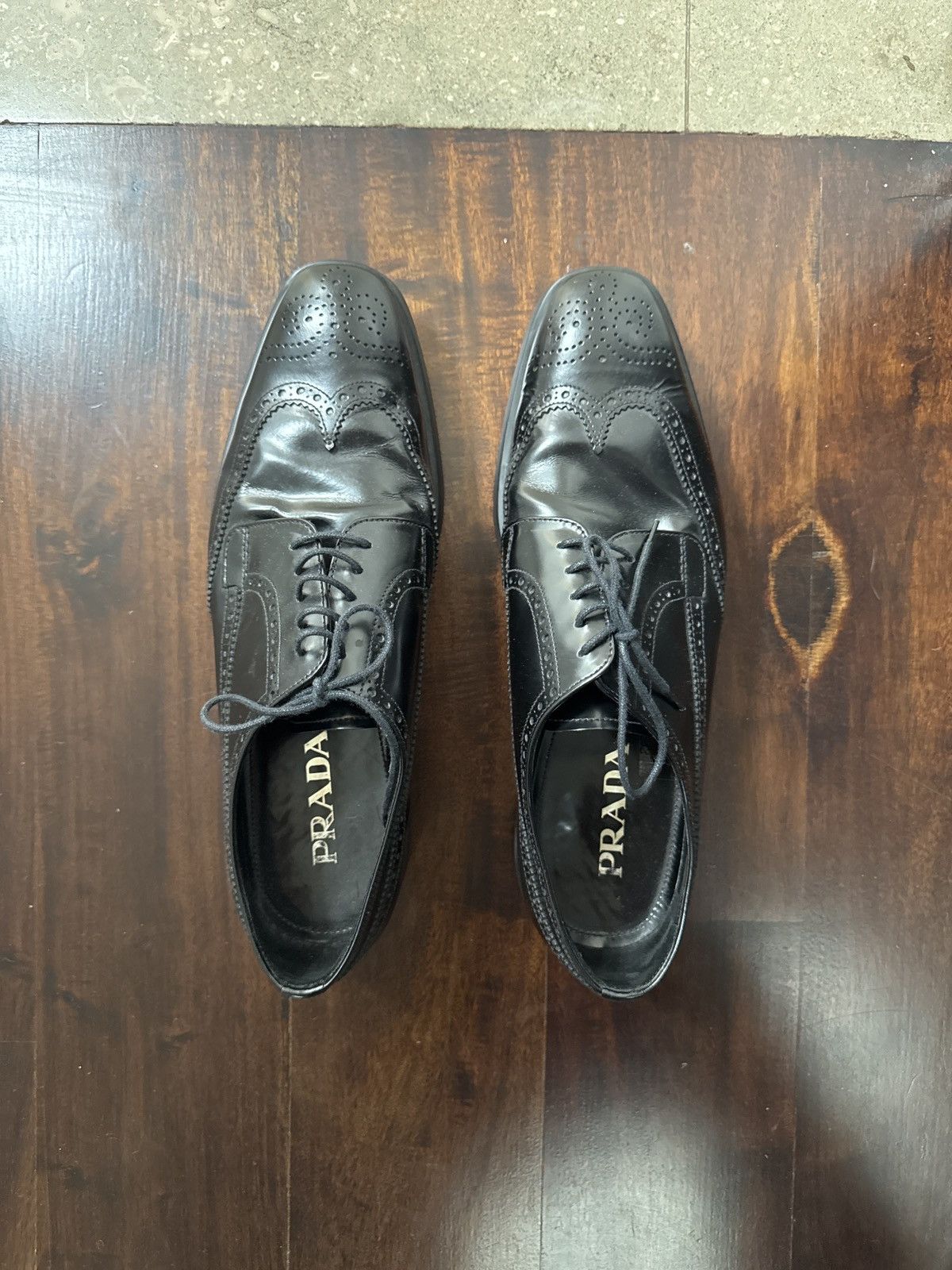 Prada Prada Black Leather Lace-Up Dress Shoes Size US 9 / EU 42 - 2 Thumbnail