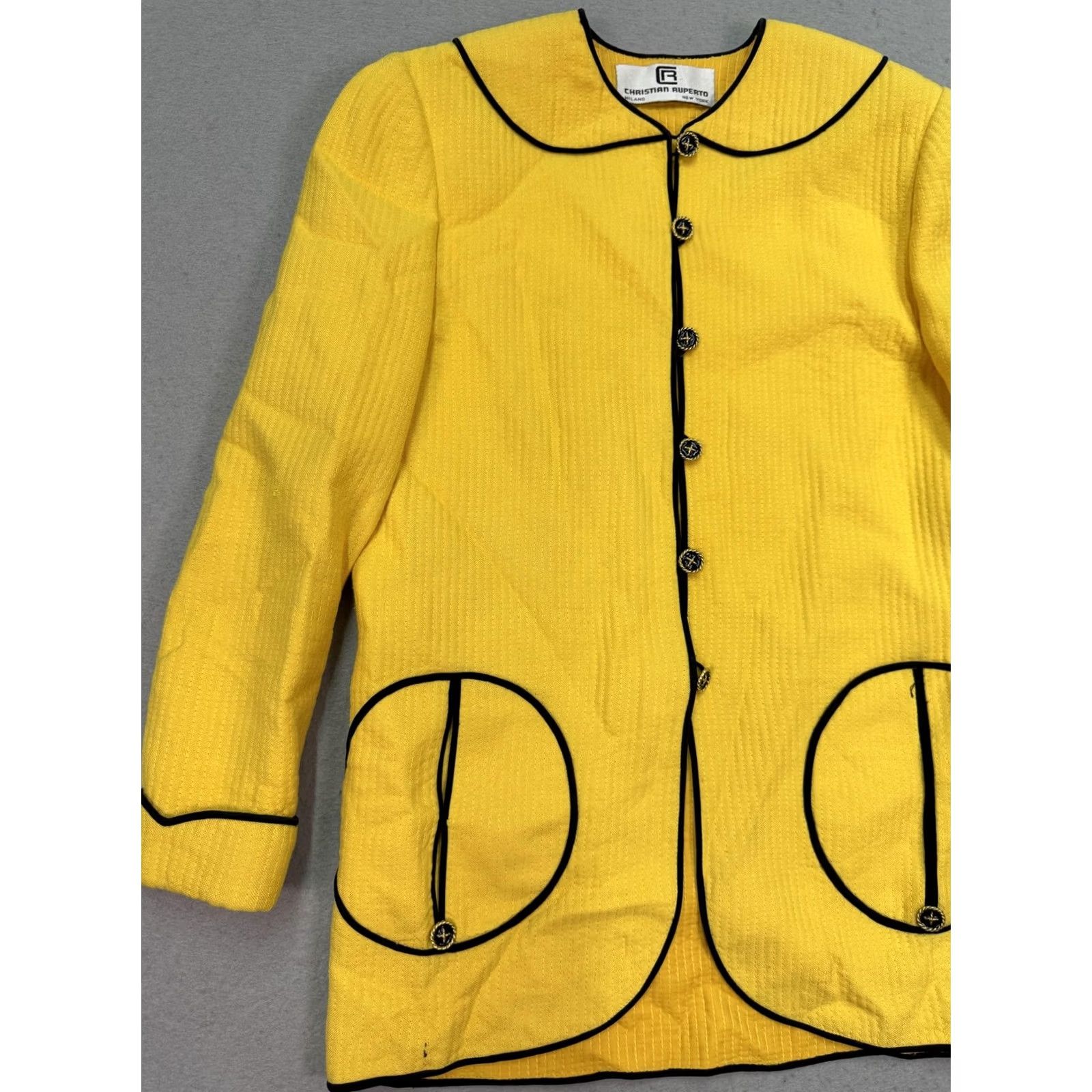 Vintage VINTAGE Christian Ruperto Jacket Womens Medium Yellow Black Trim Mod Coat Size M / US 6-8 / IT 42-44 - 3 Thumbnail