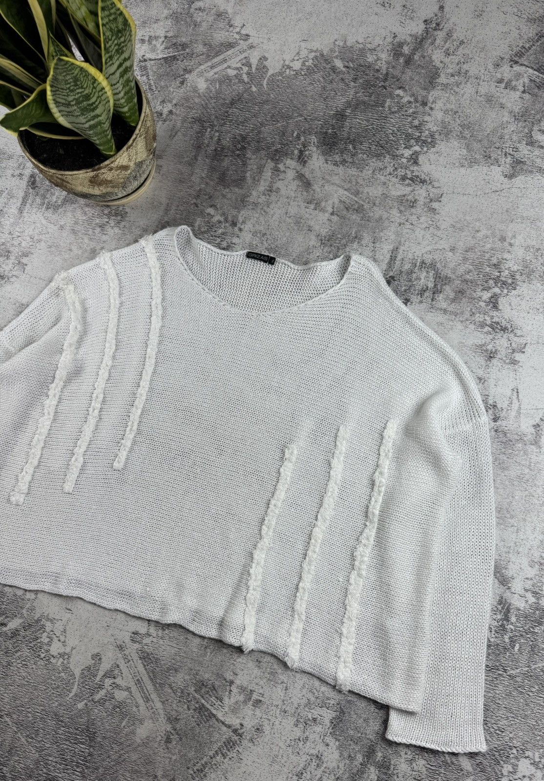 Japanese Brand Grizas Linen Asymmetric Oversized Knit Sweater Cropped Tunic Size XL / US 12-14 / IT 48-50 - 3 Thumbnail