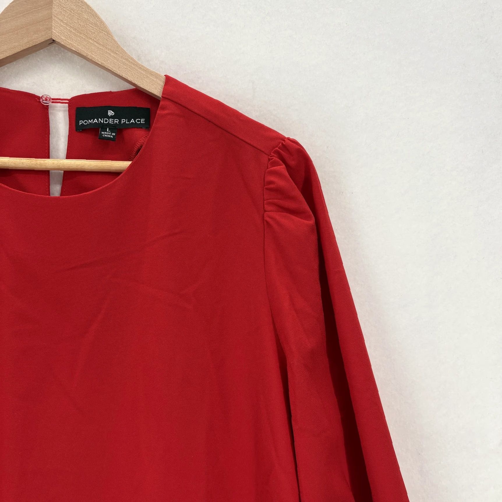 Vintage Pomander Place Blouse Womens Large Red Round Neck Long Sleeve Solid Ruffle Preppy Lightweight NWOT Vest? Size L / US 10 / IT 46 - 2 Thumbnail