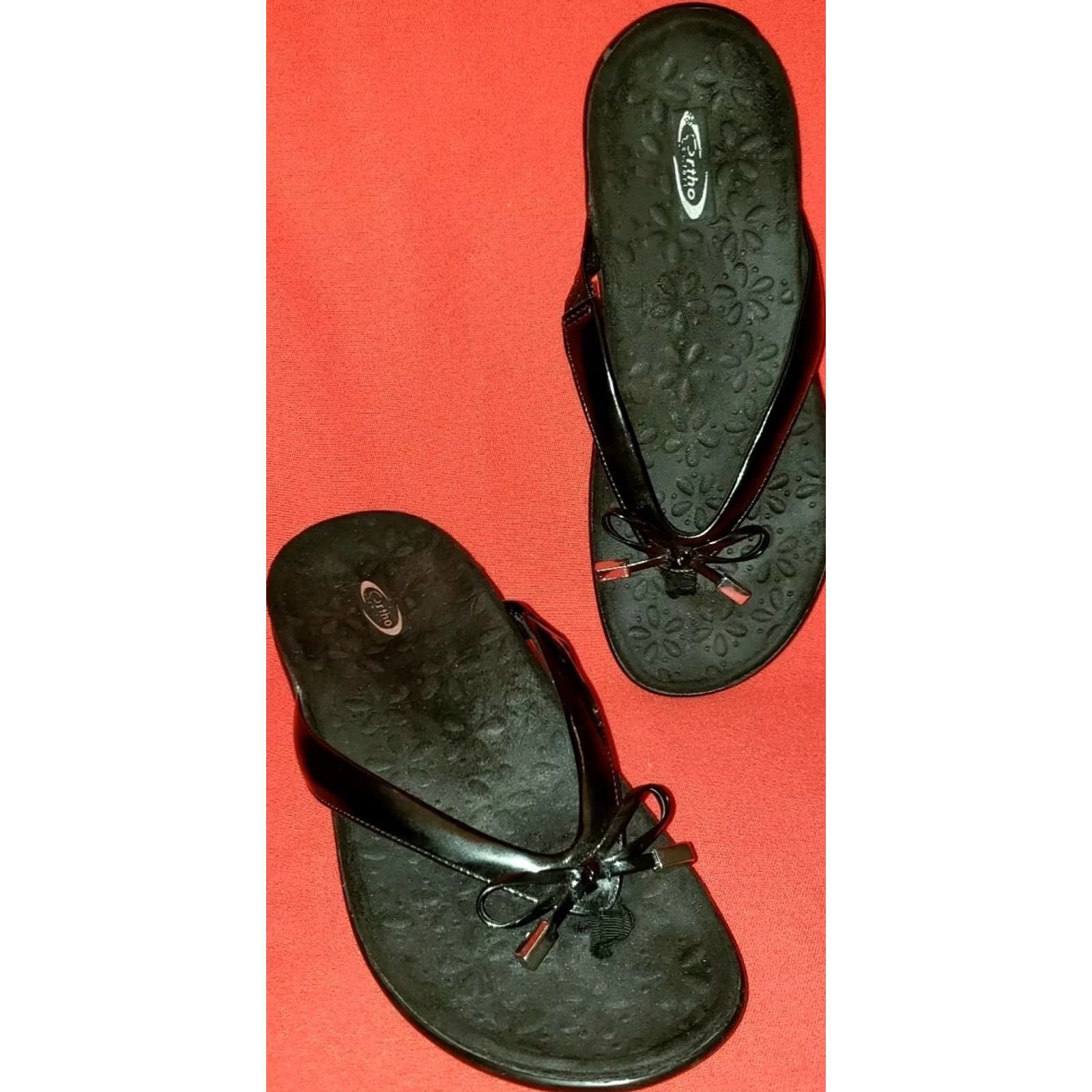Vintage Ortho Comfort Women's Patent Leather Slide Toe Post Sandals Black Size 7M Size US 7 / IT 37 - 2 Thumbnail