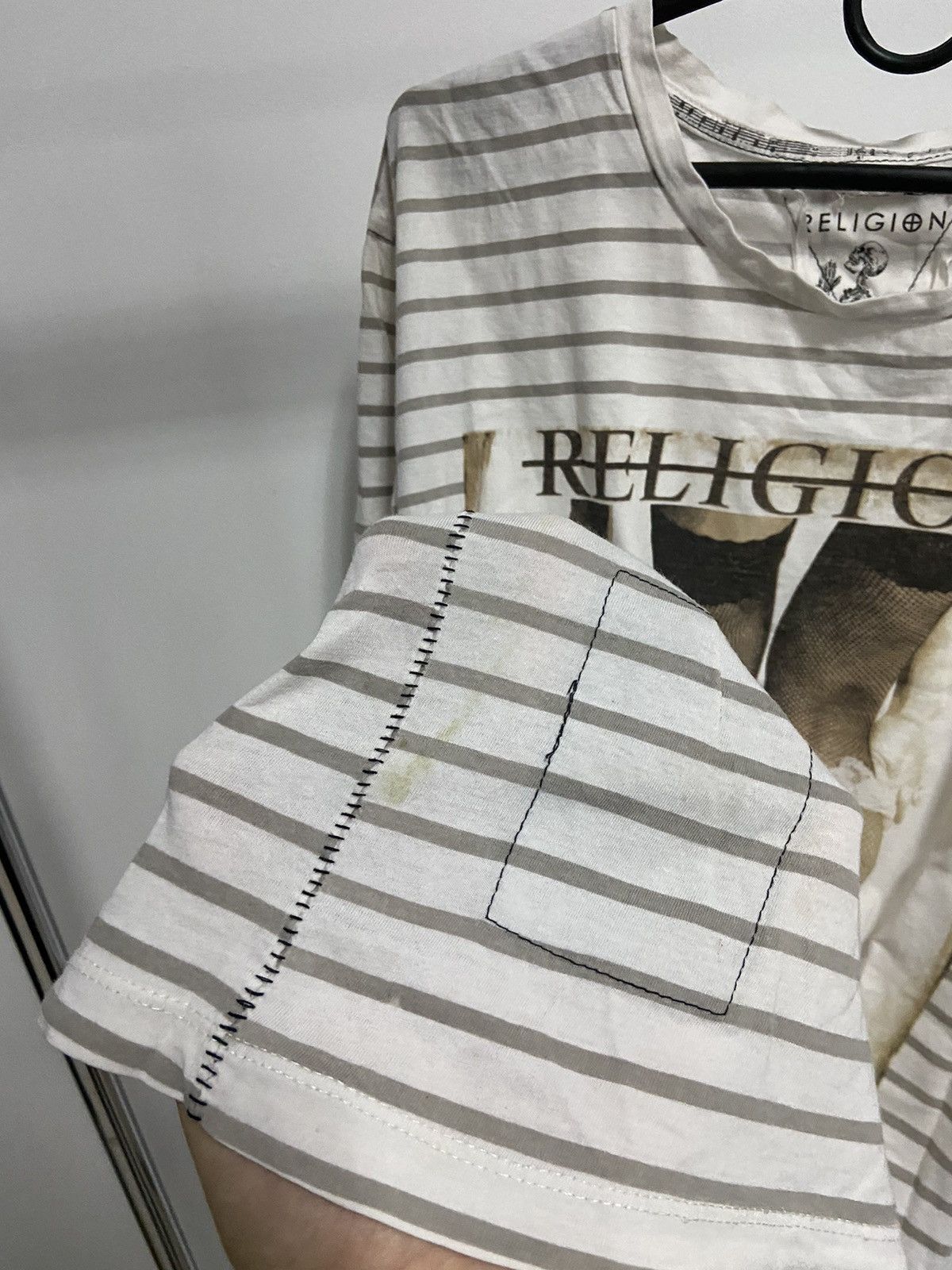 Hot Model Sex × Vintage Religion girl big print humor t shirt striped vintage Size US L / EU 52-54 / 3 - 9 Thumbnail