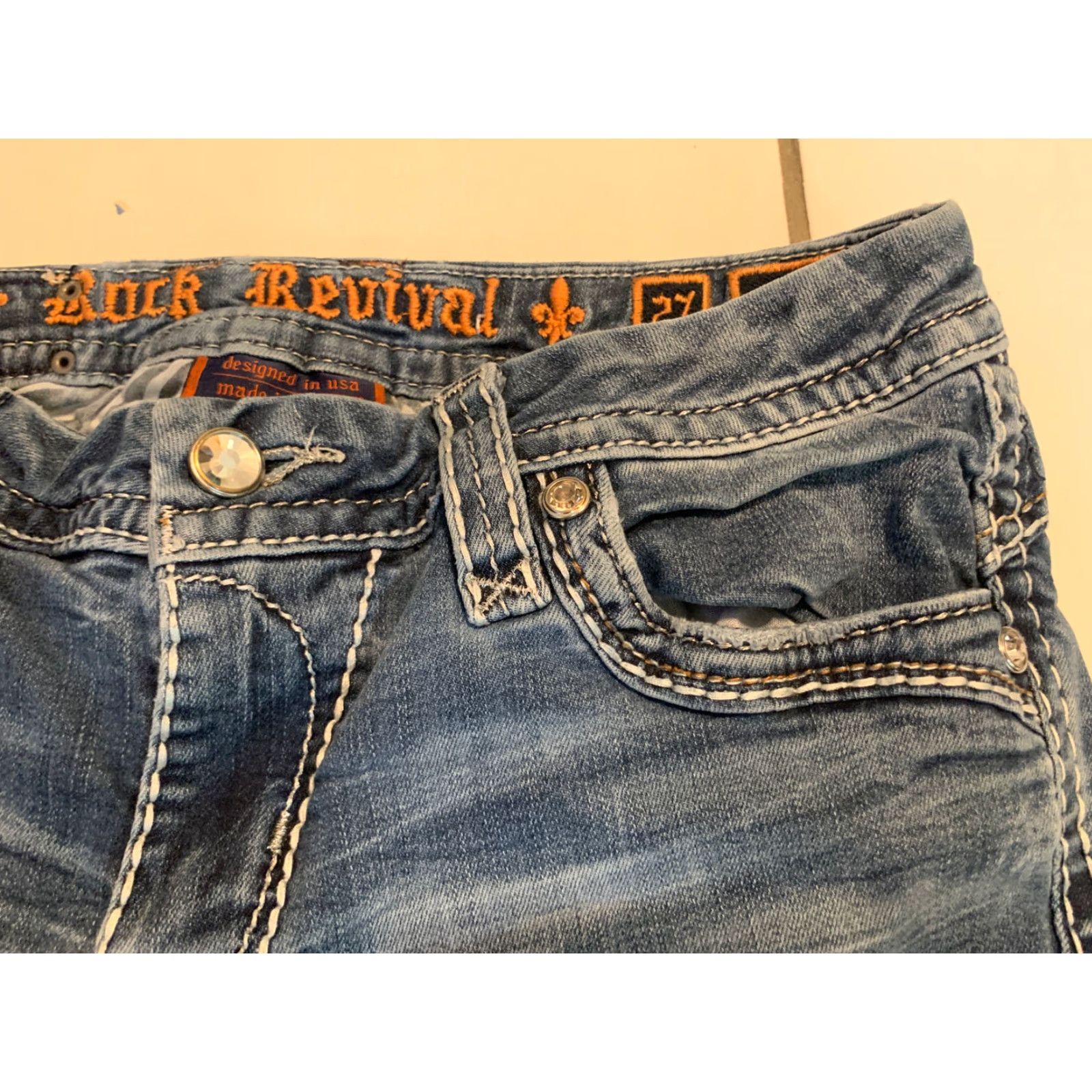 Vintage ROCK REVIVAL Barbie Embellished Mid-Rise Skinny Jeans Blue Women 27 Size 27" / US 4 / IT 40 - 5 Thumbnail