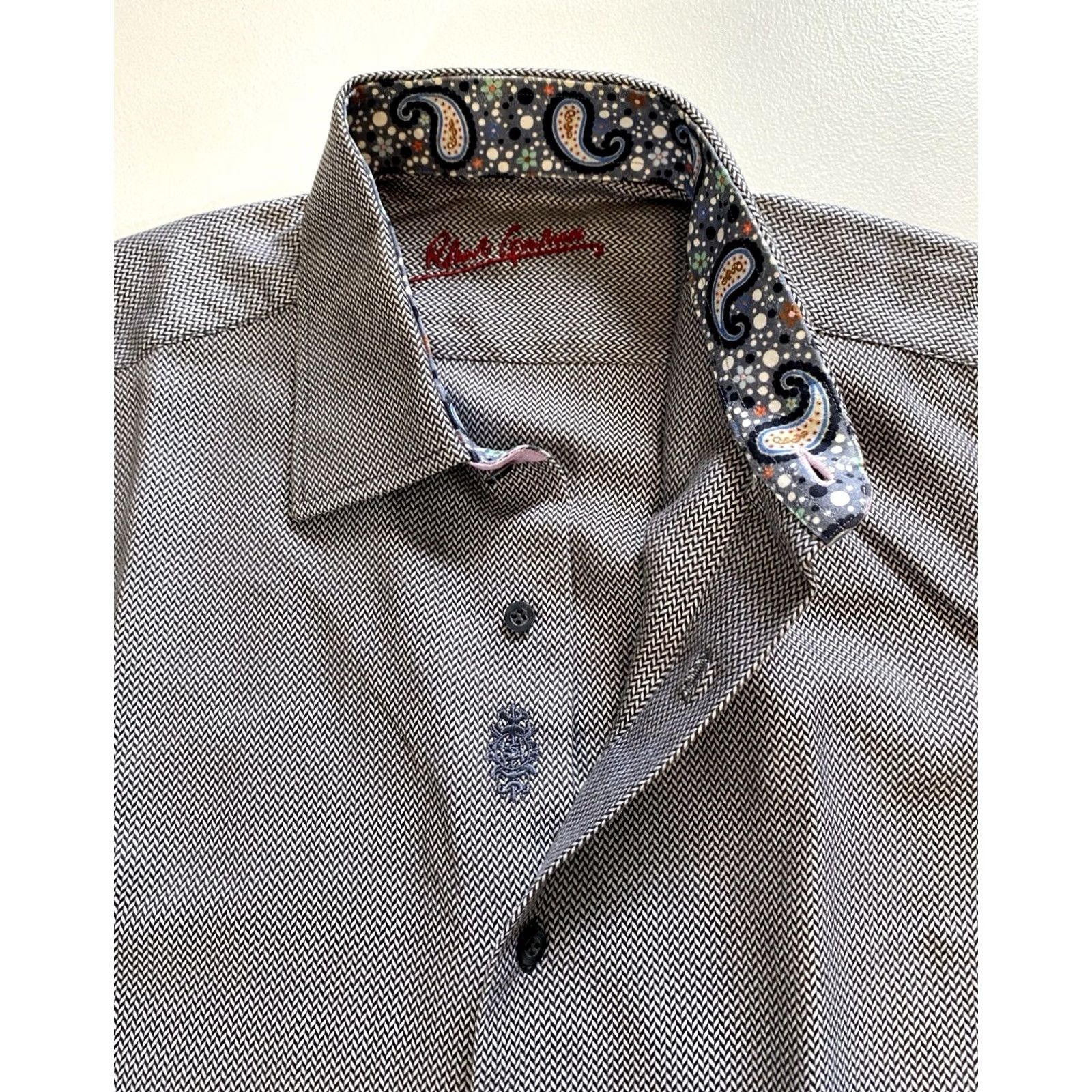Robert Graham VINTAGE Robert Graham Button-Up Weave ShirtMens M Gray Cotton Paisley Cuffs, Collar 15.5 39-15.5 Size US M / EU 48-50 / 2 - 7 Thumbnail
