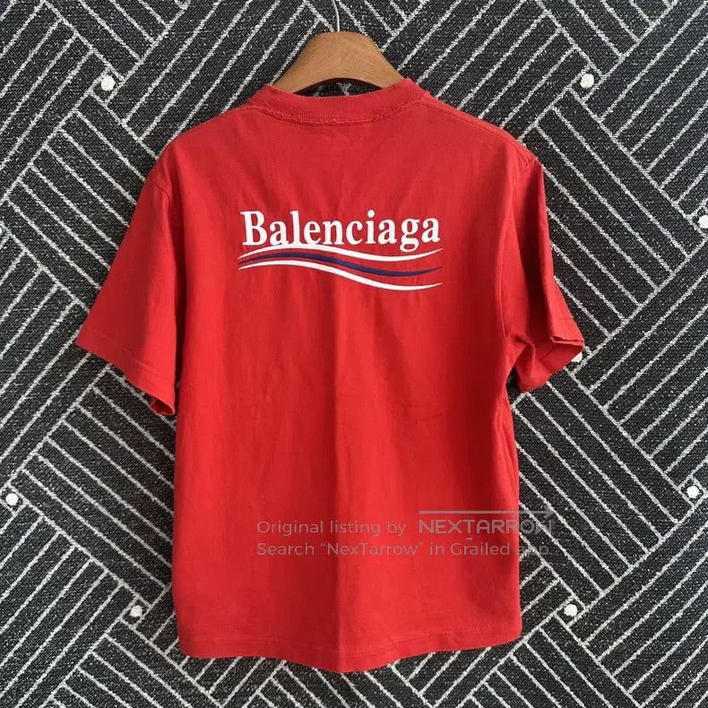 Balenciaga Balenciaga Red Wave Embroidered Distressed T-Shirt Size US XS / EU 42 / 0 - 2 Thumbnail
