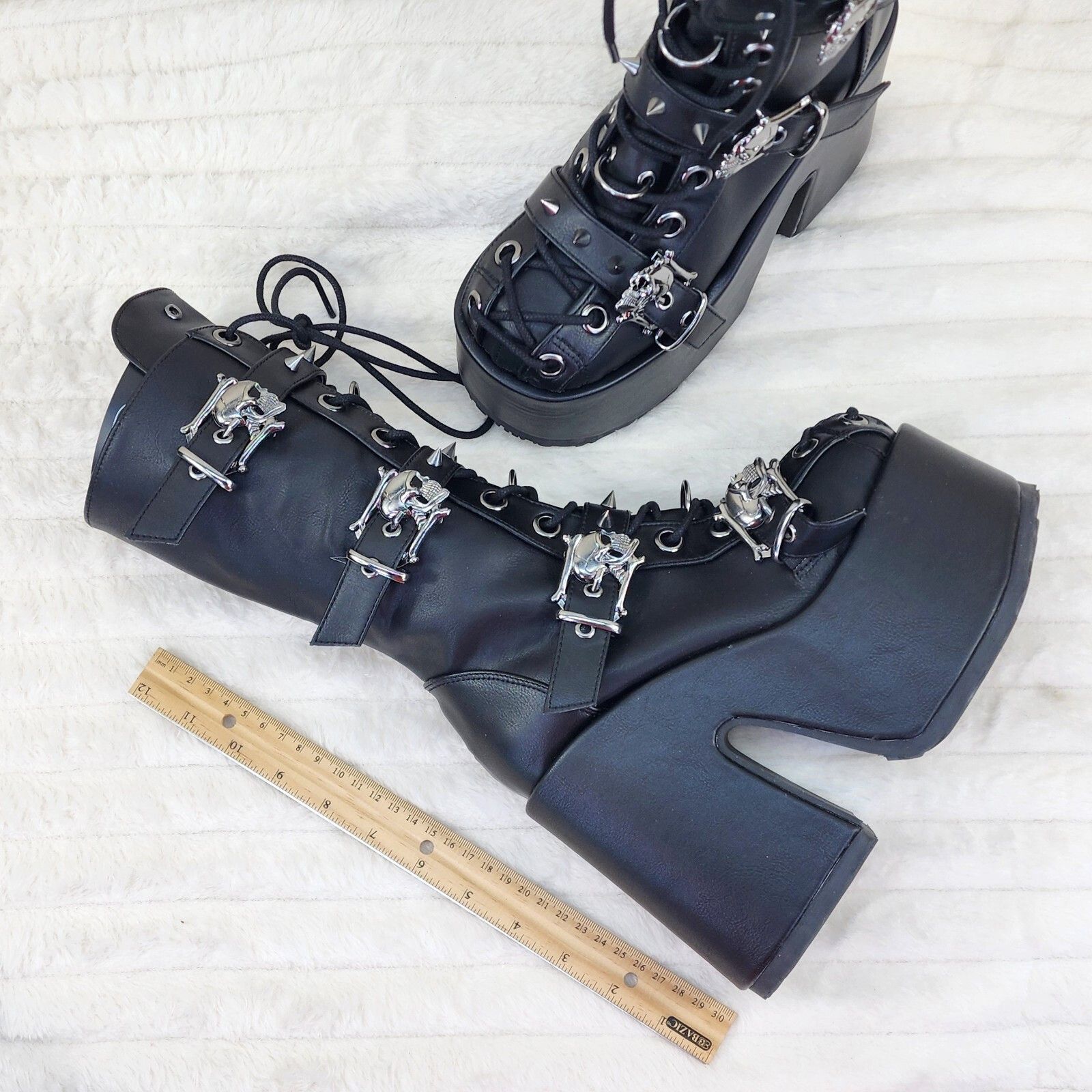 Demonia Cult DEMONIA Camel 115 Stacked Black Matte Platform Goth Punk Cal Size US 10 / IT 40 - 8 Thumbnail