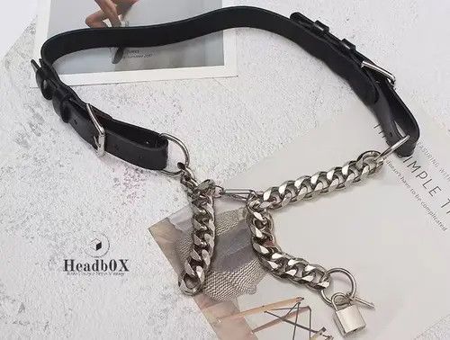 Other PU Leather Black Thick Metal Chain Long Wide Belt Size ONE SIZE - 4 Thumbnail