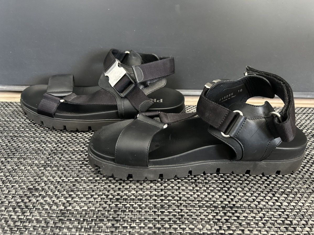 Prada *PRADA* Black Sporty Nylon & Leather Tape Strap Sandals 10 Size US 10 / EU 43 - 9 Thumbnail