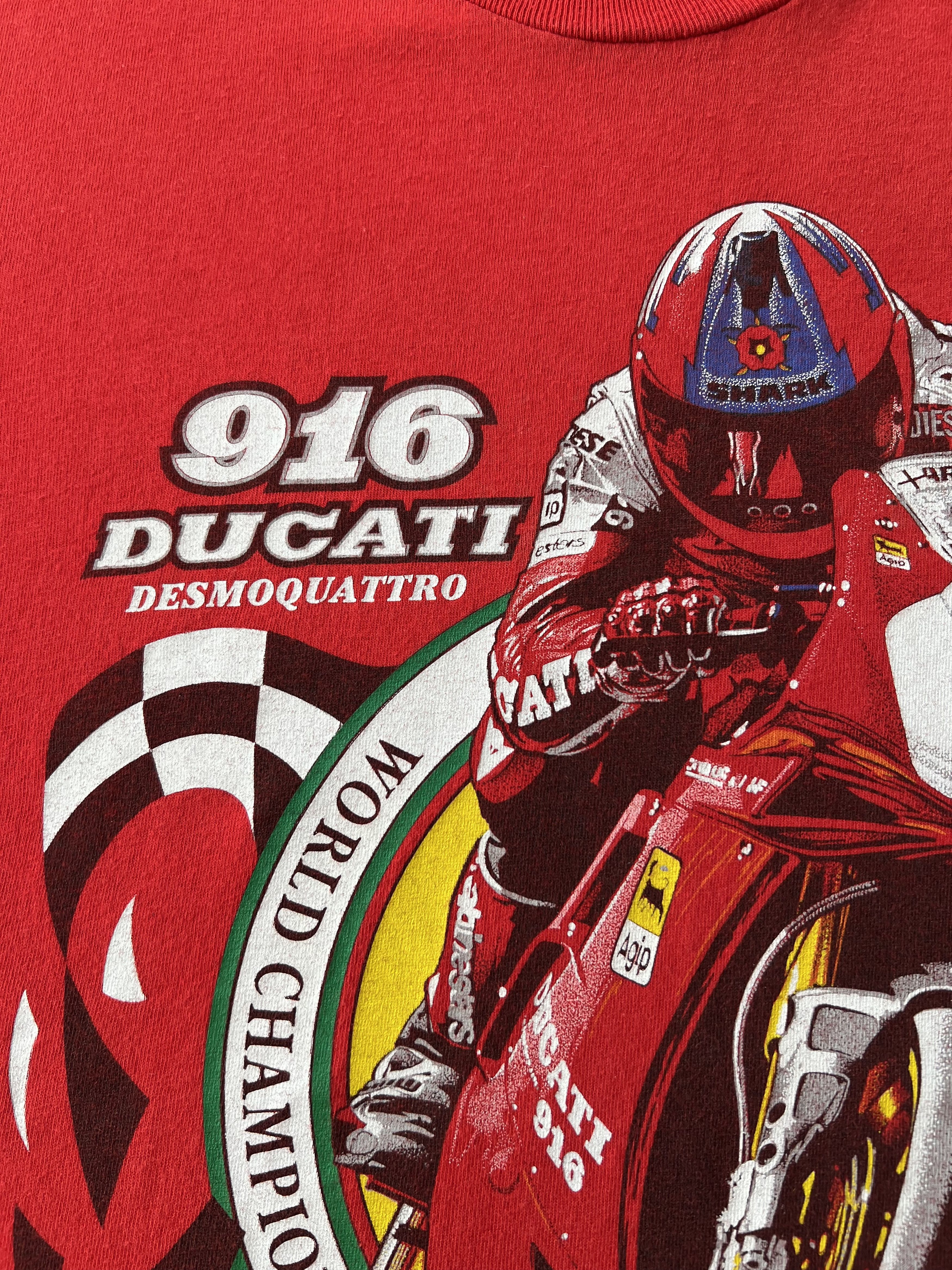 Vintage Vintage 90s Ducati 916 Superbike Moto Racing Red T-shirt Size US L / EU 52-54 / 3 - 4 Thumbnail