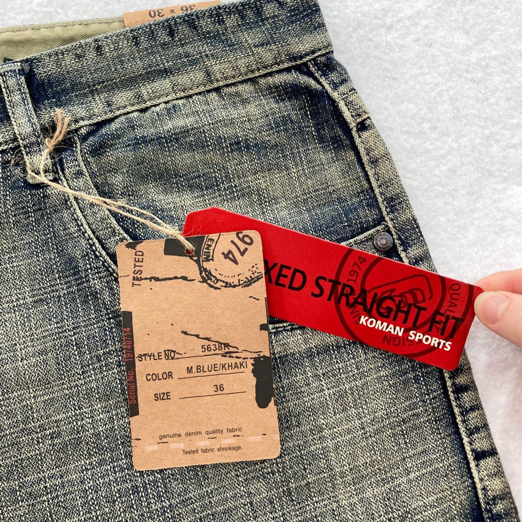 Denime Vintage Koman Jeans Mens 36x30 Relaxed Straight Blue Denim Flap Pocket Y2K NWT Denim Jeans Size US 36 / EU 52 - 4 Thumbnail