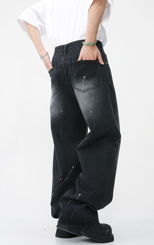 Japanese Brand Loose straight-leg custom painted denim trousers Size US 31 - 6 Thumbnail