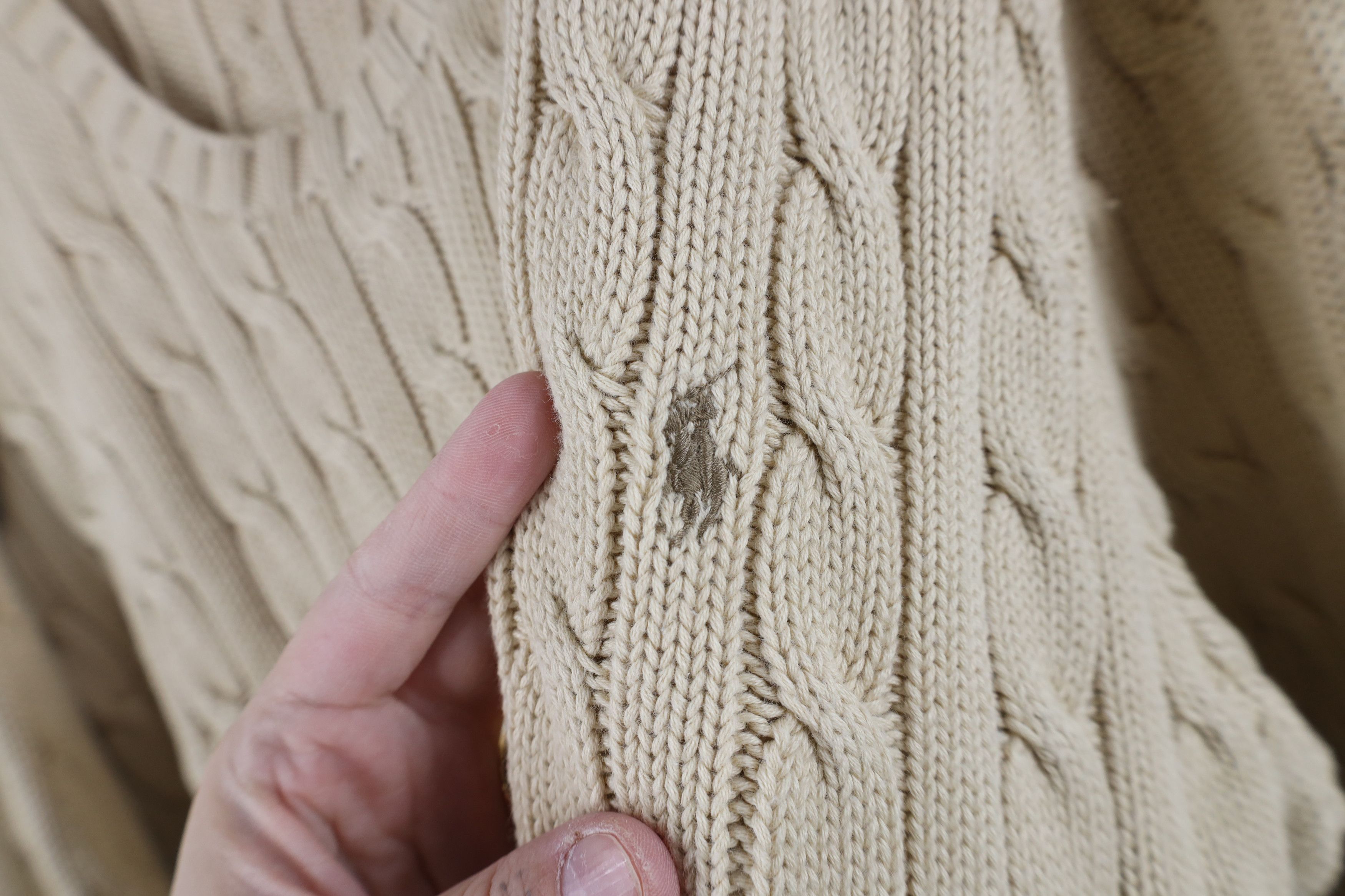 Ralph Lauren Vintage 90s Ralph Lauren Cotton Cable Knit Sweater Beige Size US XXL / EU 58 / 5 - 4 Thumbnail