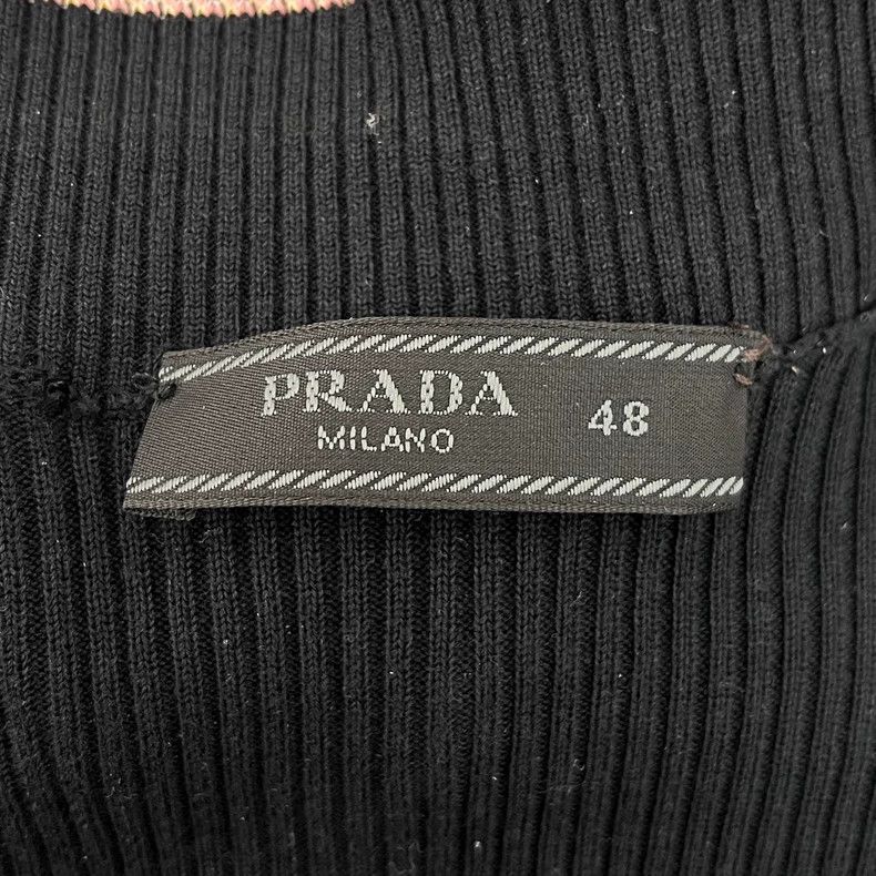 Prada Prada Black collar classic logo square pattern elastic knit Size US M / EU 48-50 / 2 - 5 Thumbnail