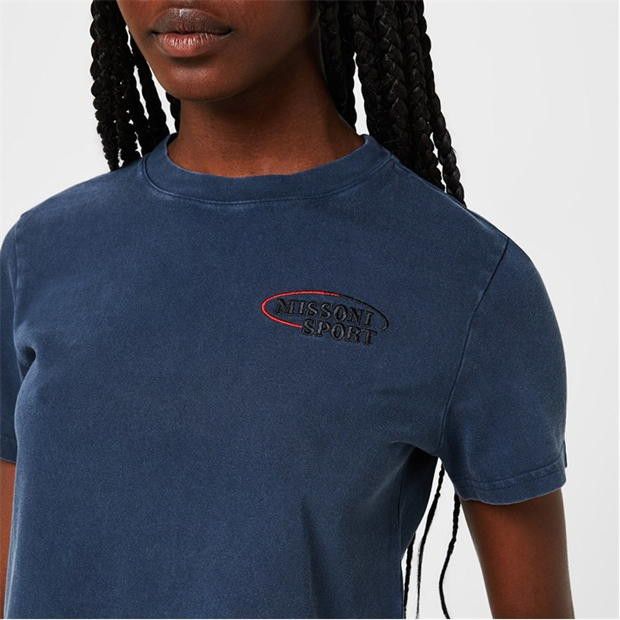 Missoni o1g2r1mq1124 Sport Logo Crop T Shirt in Dark Blue Size M / US 6-8 / IT 42-44 - 3 Thumbnail