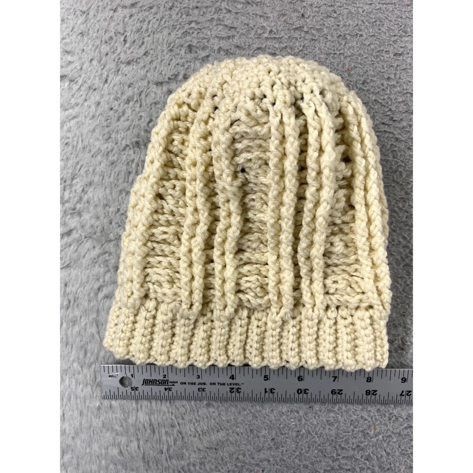 Vintage Womens Beanie Toque Ivory Cable Knit Acrylic Ski Pom One Size Size ONE SIZE - 5 Thumbnail