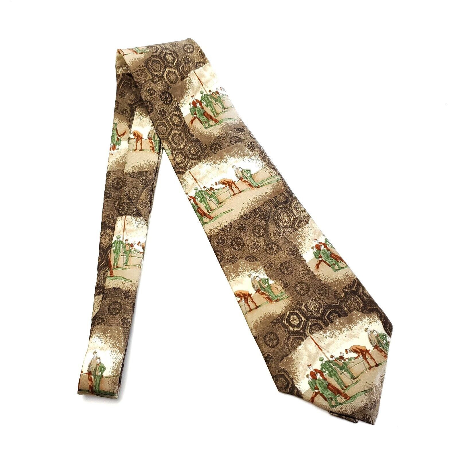Designer Arnold Palmer Brown Beige Gold Print Wide Silk Tie Size ONE SIZE - 6 Thumbnail