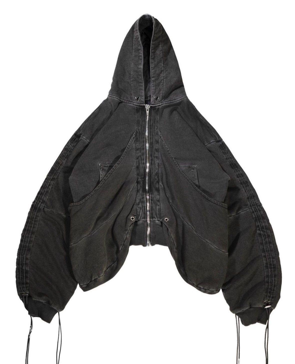 image of Shine Luxury Golucida Layered Jumbo Zipper Cargo Hoodie in Washed Gray, Men's (Size Large)