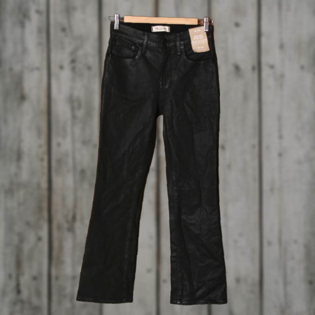 Madewell MADEWELL Mid-Rise Kick Out Black Stretch Wax Coated Bootcut Ankle Jeans Sz. 25 Womens Size 42" / US 20 - 1 Thumbnail