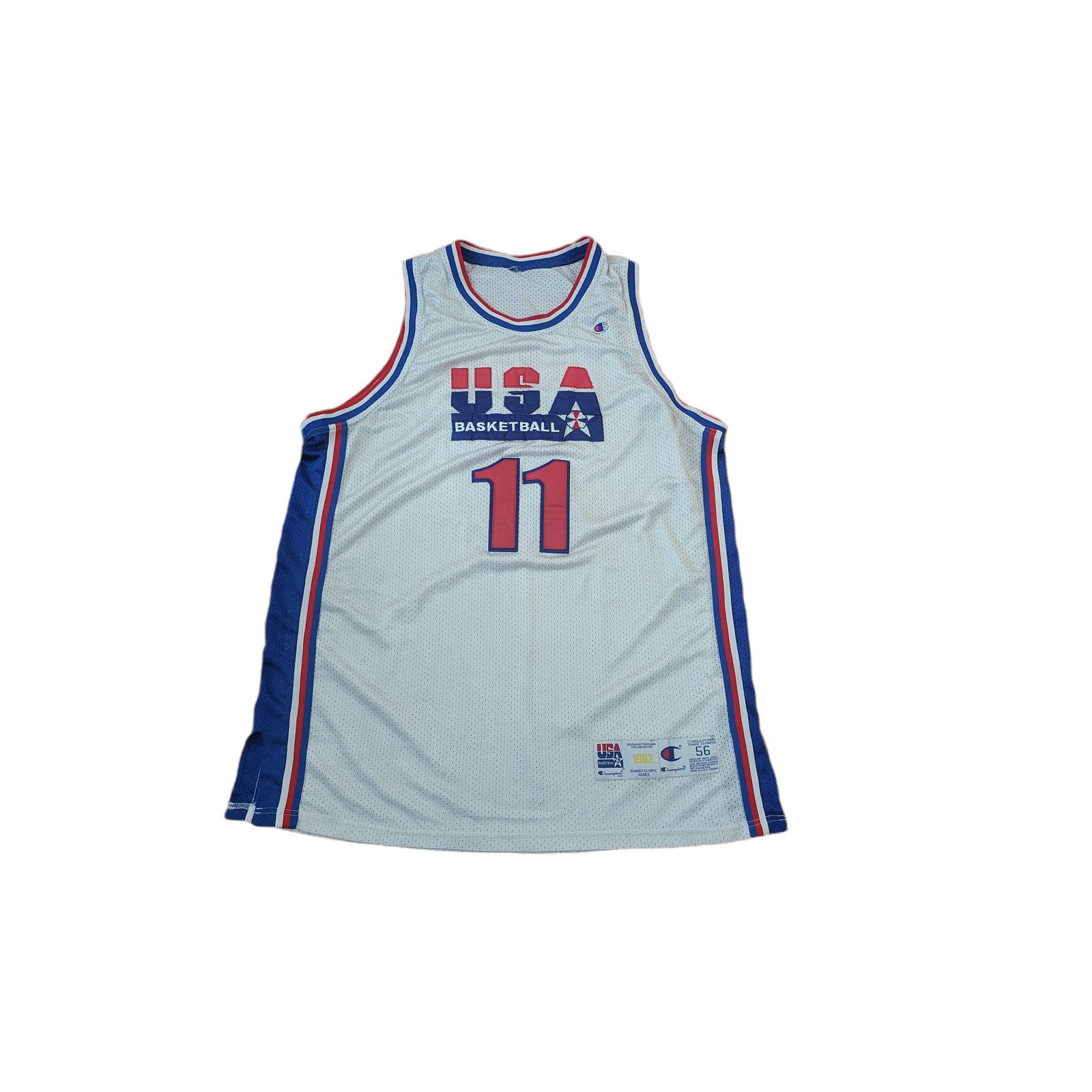 Image of Champion Usa Olympic Karl Malone 56/3Xl Stitched Jersey in White, Men's (Size 2XL)