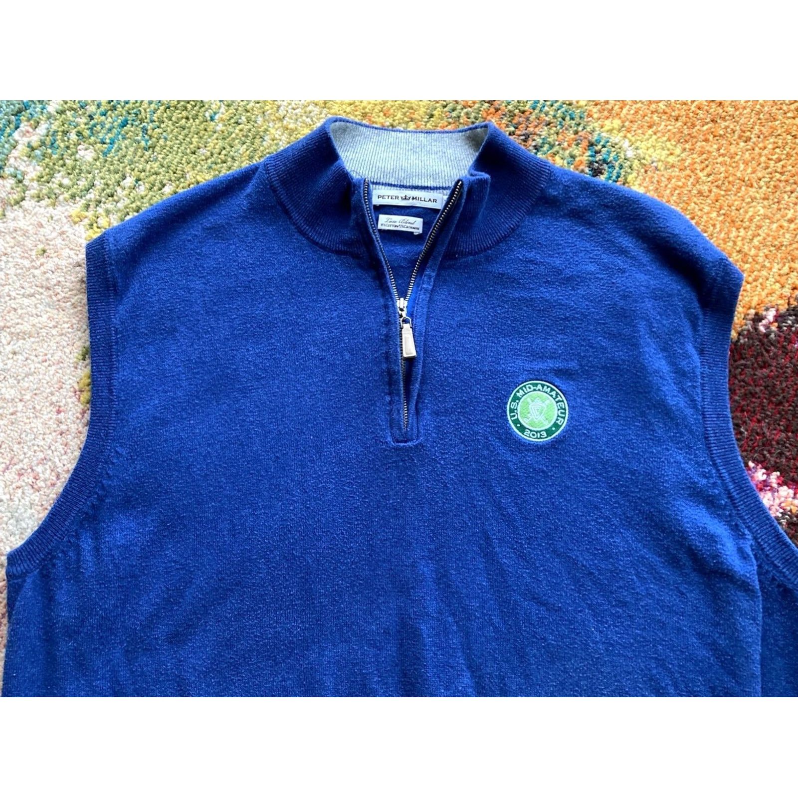 Peter Millar Peter Millar Golf Mens 1/4 Zip Sweater Vest XL Blue Cashmere Cotton Blend Size US XL / EU 56 / 4 - 2 Thumbnail