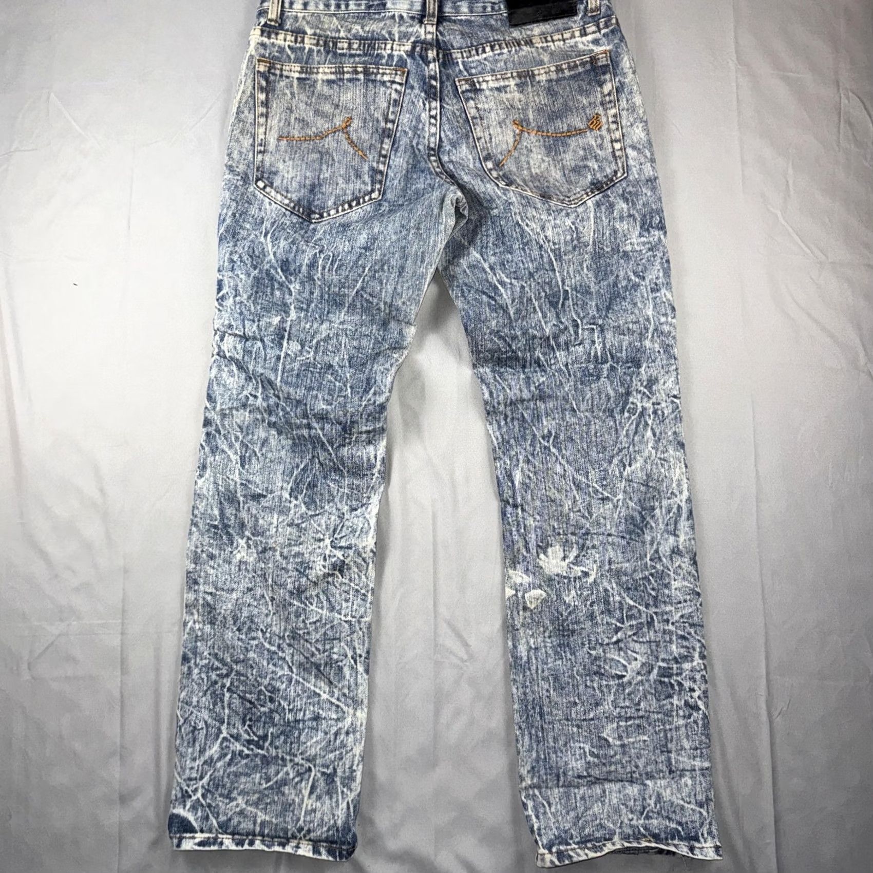Rocawear Rocawear Jeans Mens 32x32 Blue Acid Wash Moto Distressed Straight Denim Pants Size US 32 / EU 48 - 2 Thumbnail