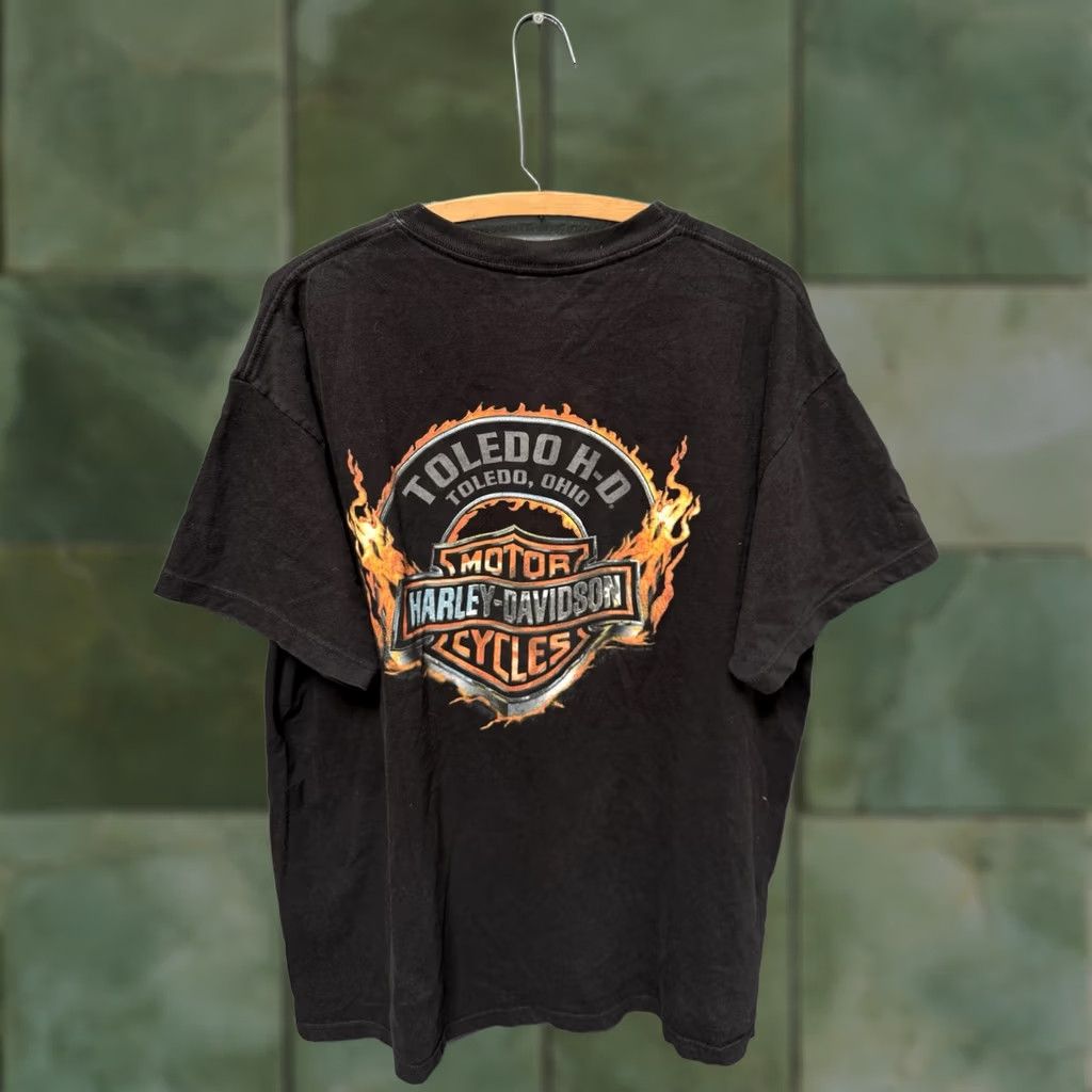 Harley Davidson Harley Davidson Motorcycles Black Biker Tee Shirt XL Y2K Flames Mens Size US XL / EU 56 / 4 - 1 Thumbnail